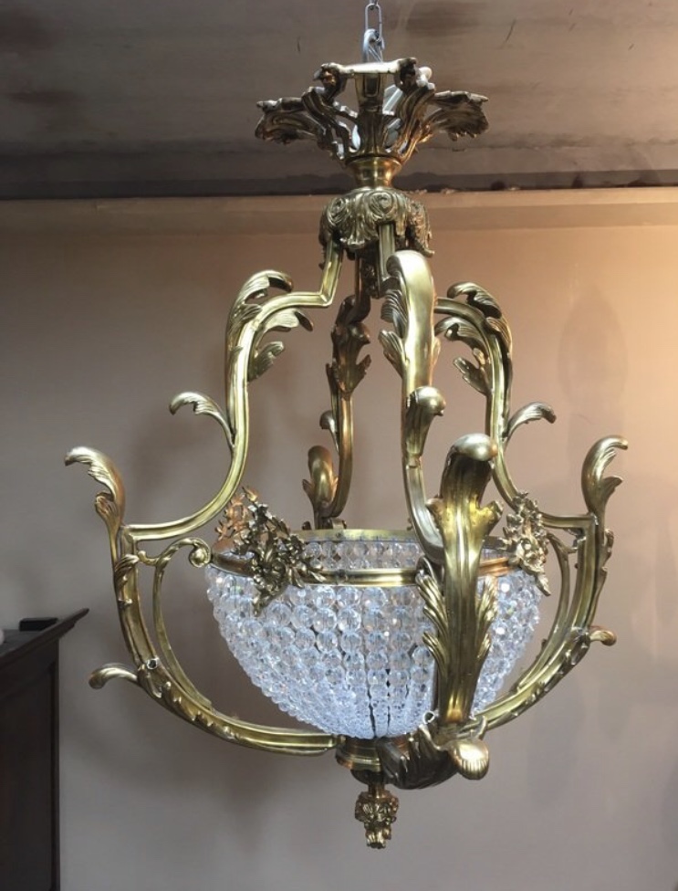 Solid Brass Half Sac De Pearl Chandelier Heavy French Style