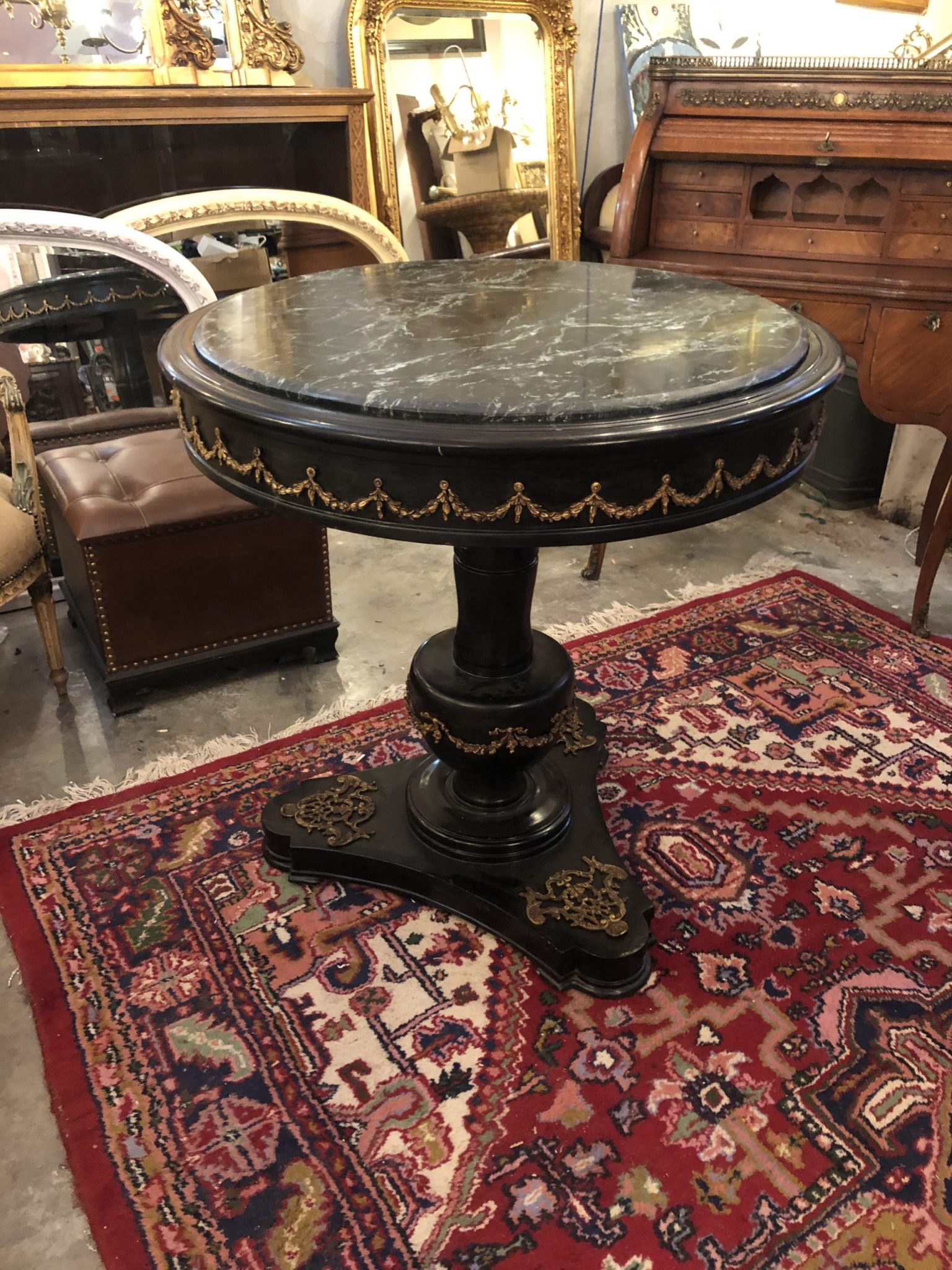 Old Round Marble Top Hall Table, Round Center Hall Table