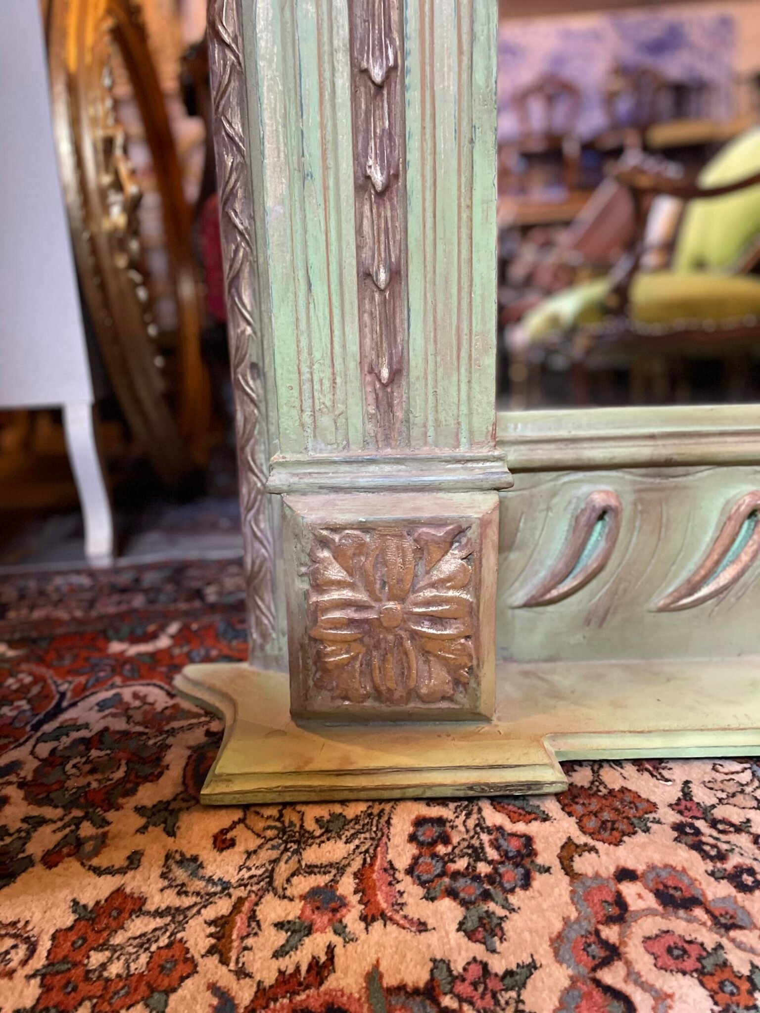 Exquisite Large Ornate Carved Wood Painted Mirror - Image 5