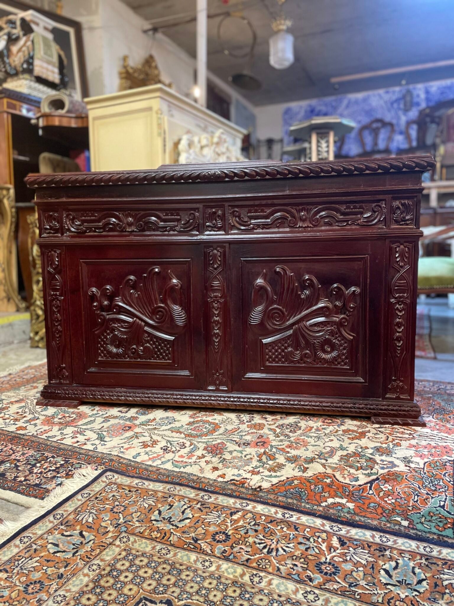 A Very Unqiue Cared Stained Wood Chest / Trunk . - Image 2