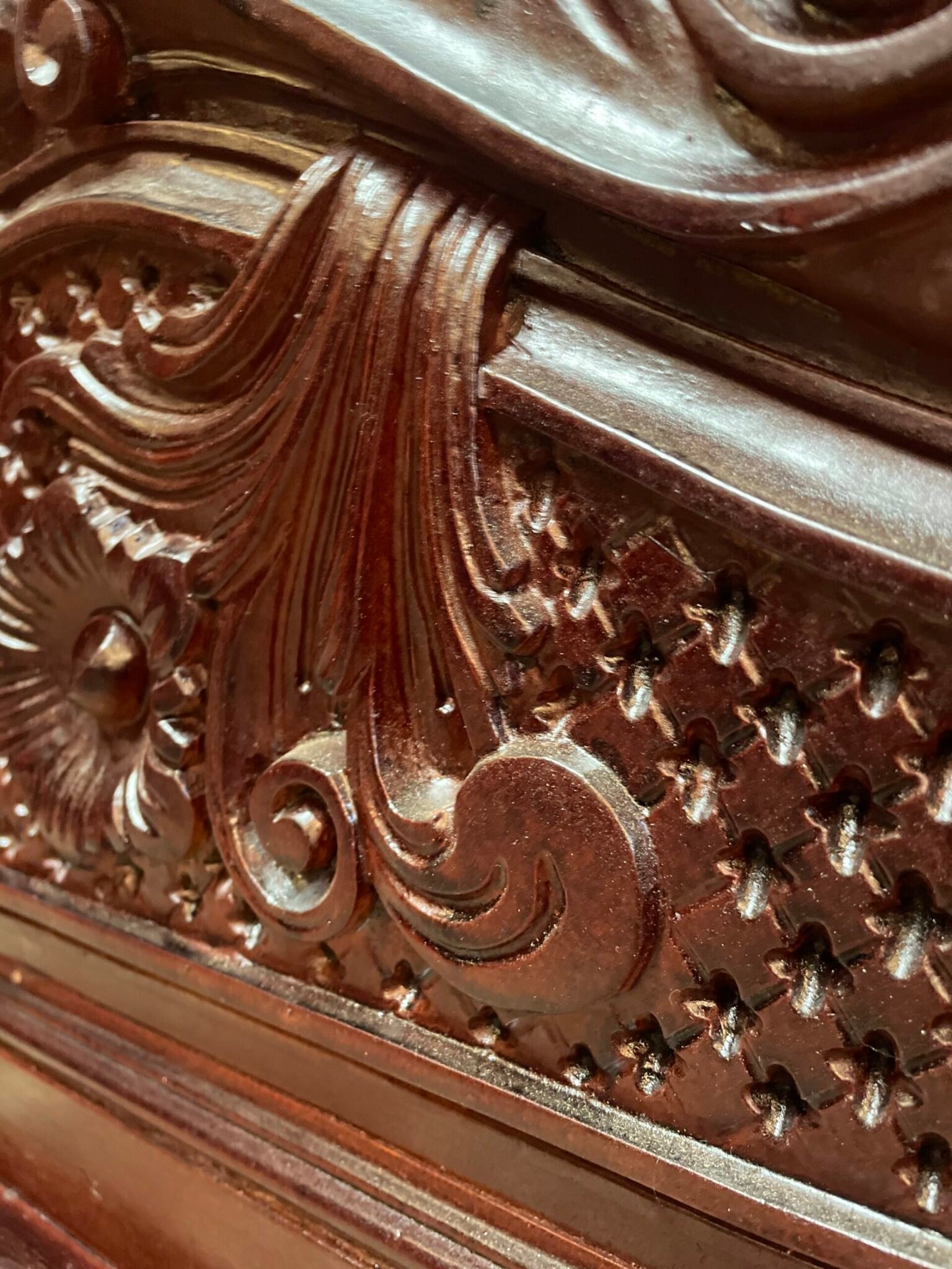 A Very Unqiue Cared Stained Wood Chest / Trunk . - Image 3