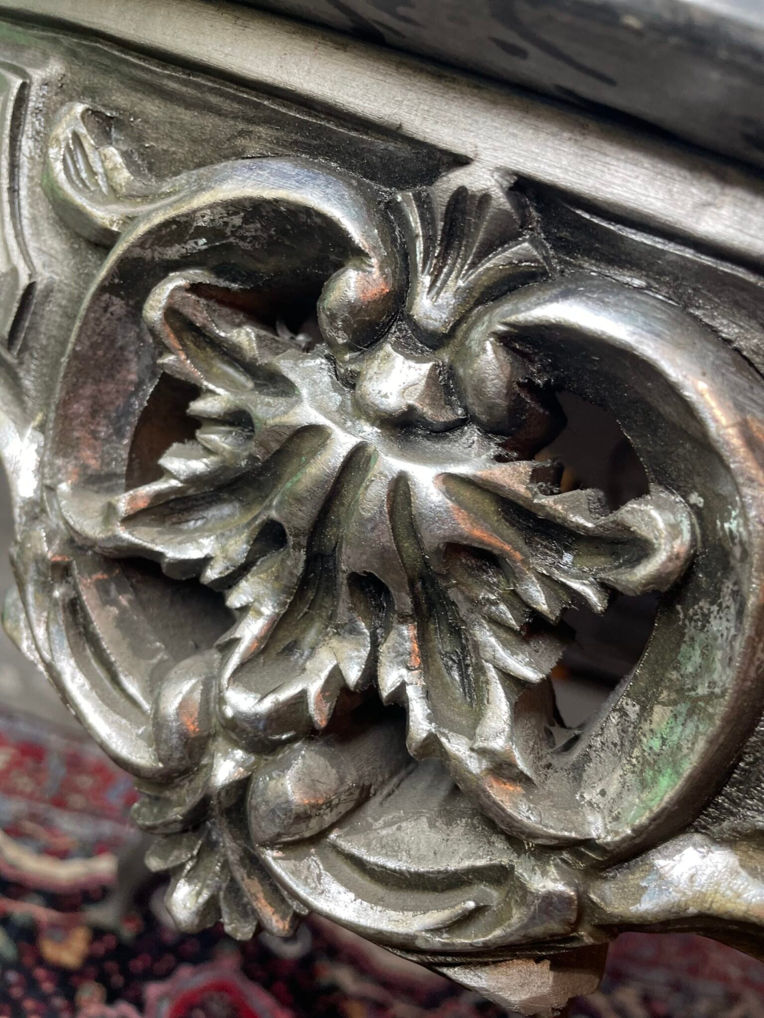 Silver Gilt Carved Wood and Marble Top Center/ Side Table. - Image 4