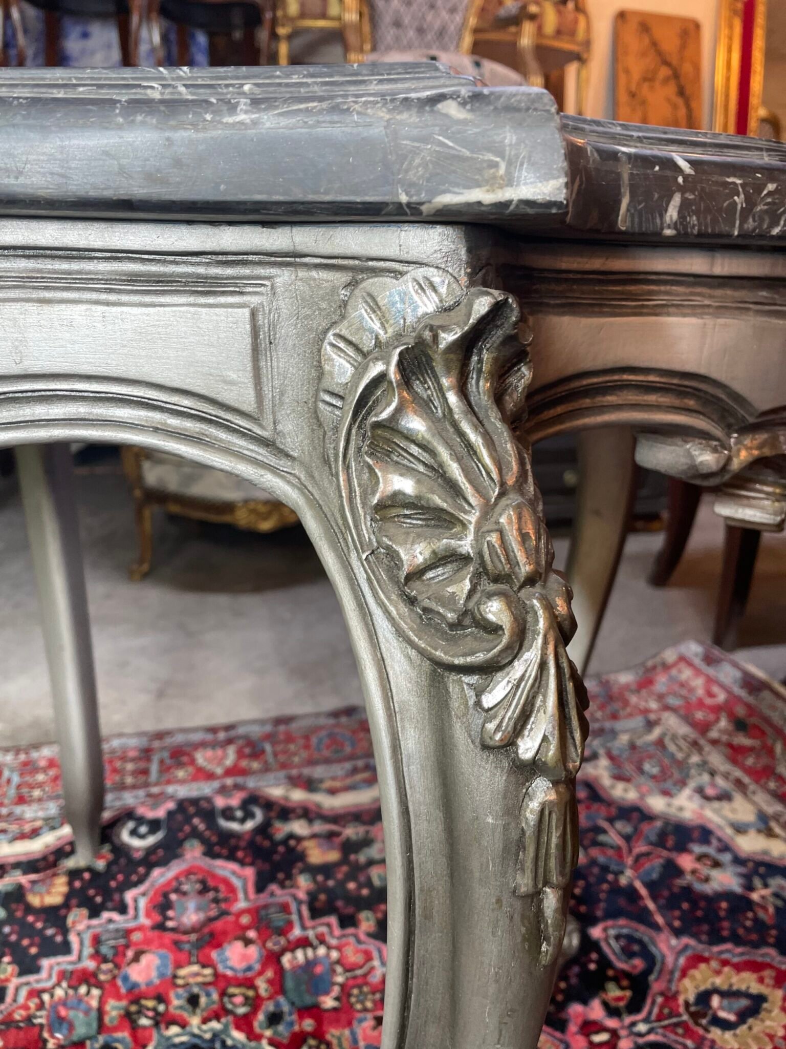 Silver Gilt Carved Wood and Marble Top Center/ Side Table. - Image 3