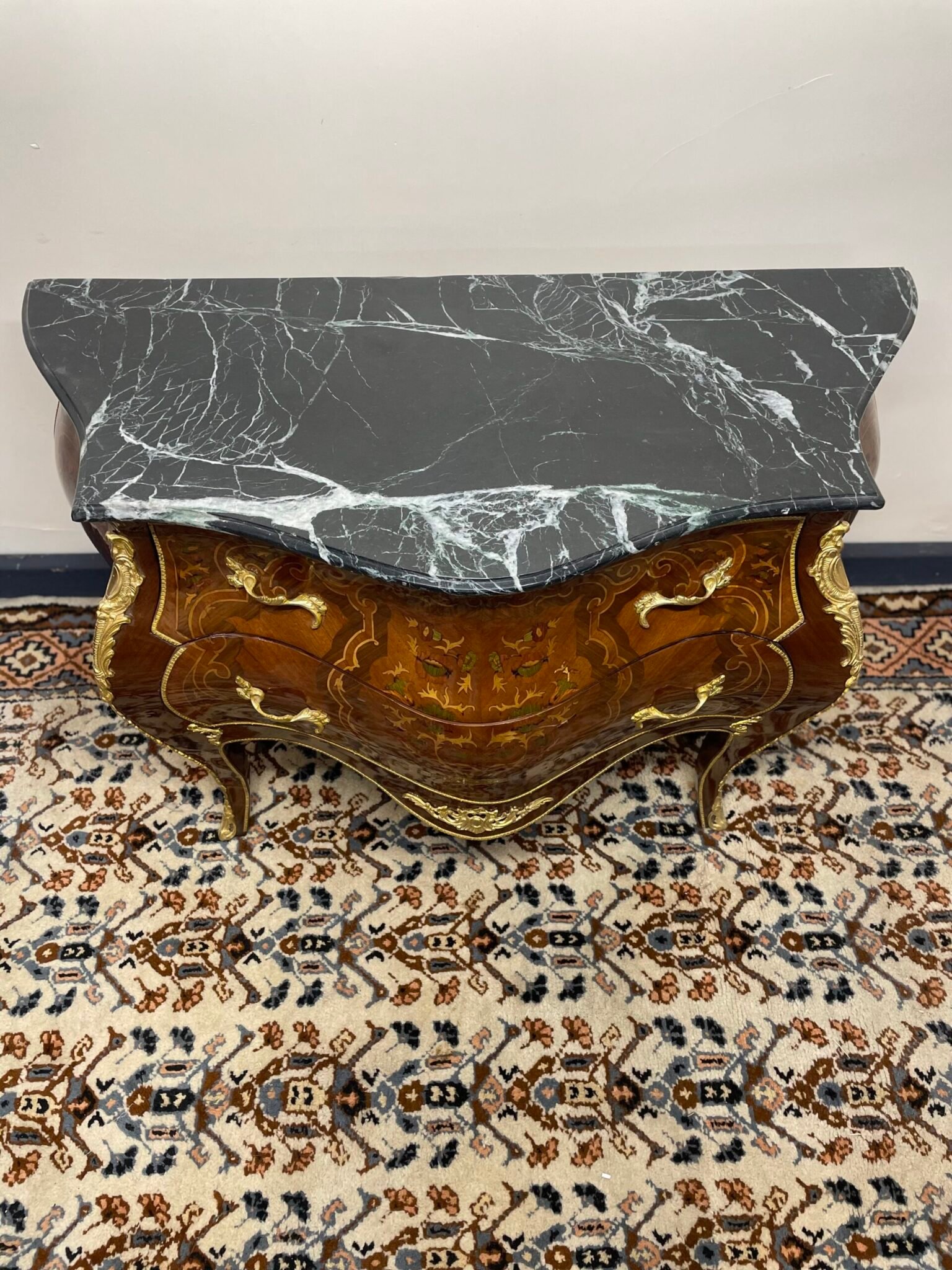 Louis XV Design Marble Top Bombe Chest Of Drawers. - Image 4