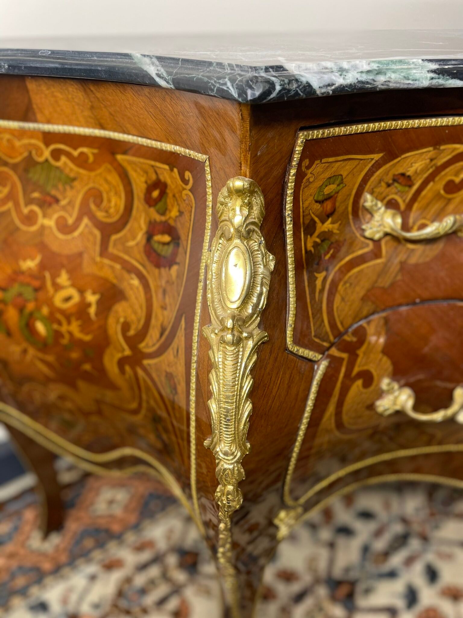 Louis XV Design Marble Top Bombe Chest Of Drawers. - Image 6