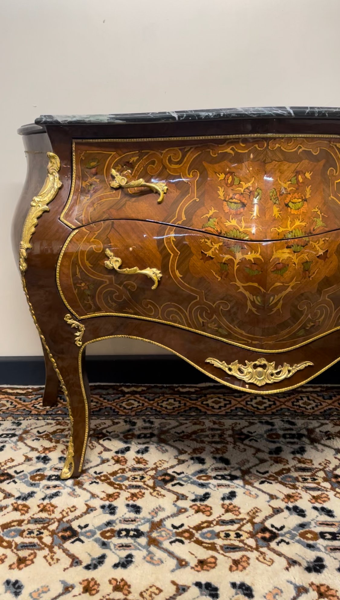 Louis XV Design Marble Top Bombe Chest Of Drawers. - Image 2