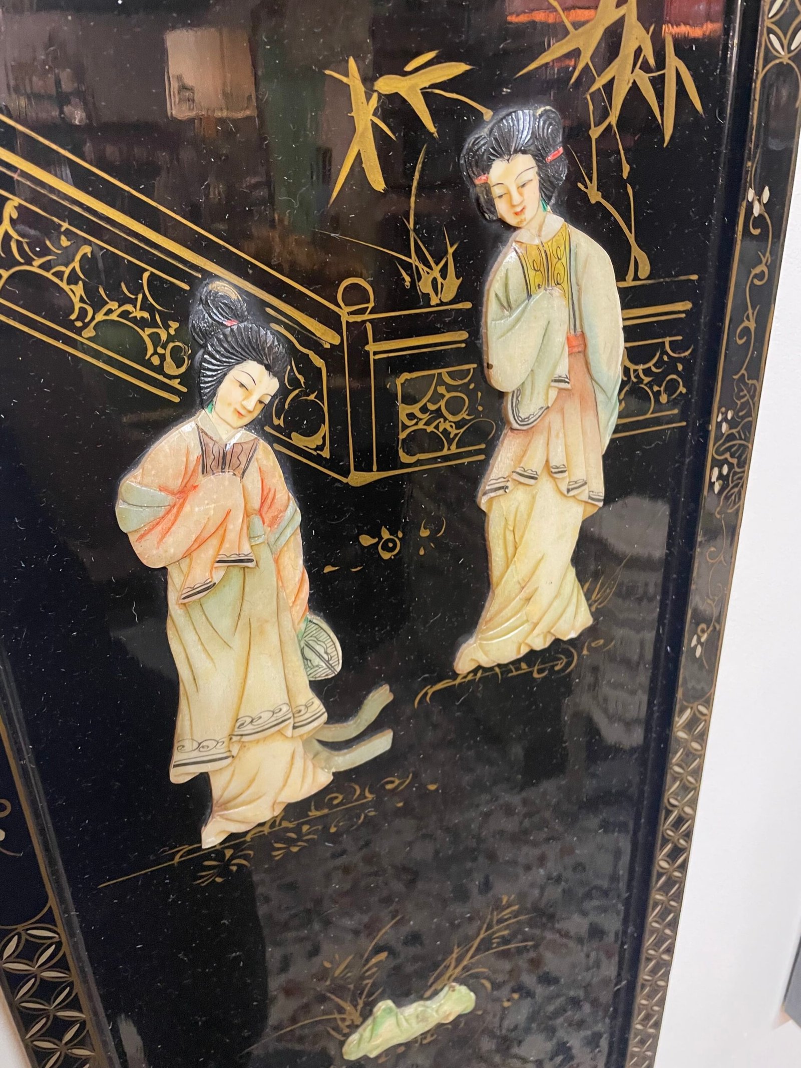 Pair of Chinese Lacquered Wood Panels. - Image 3