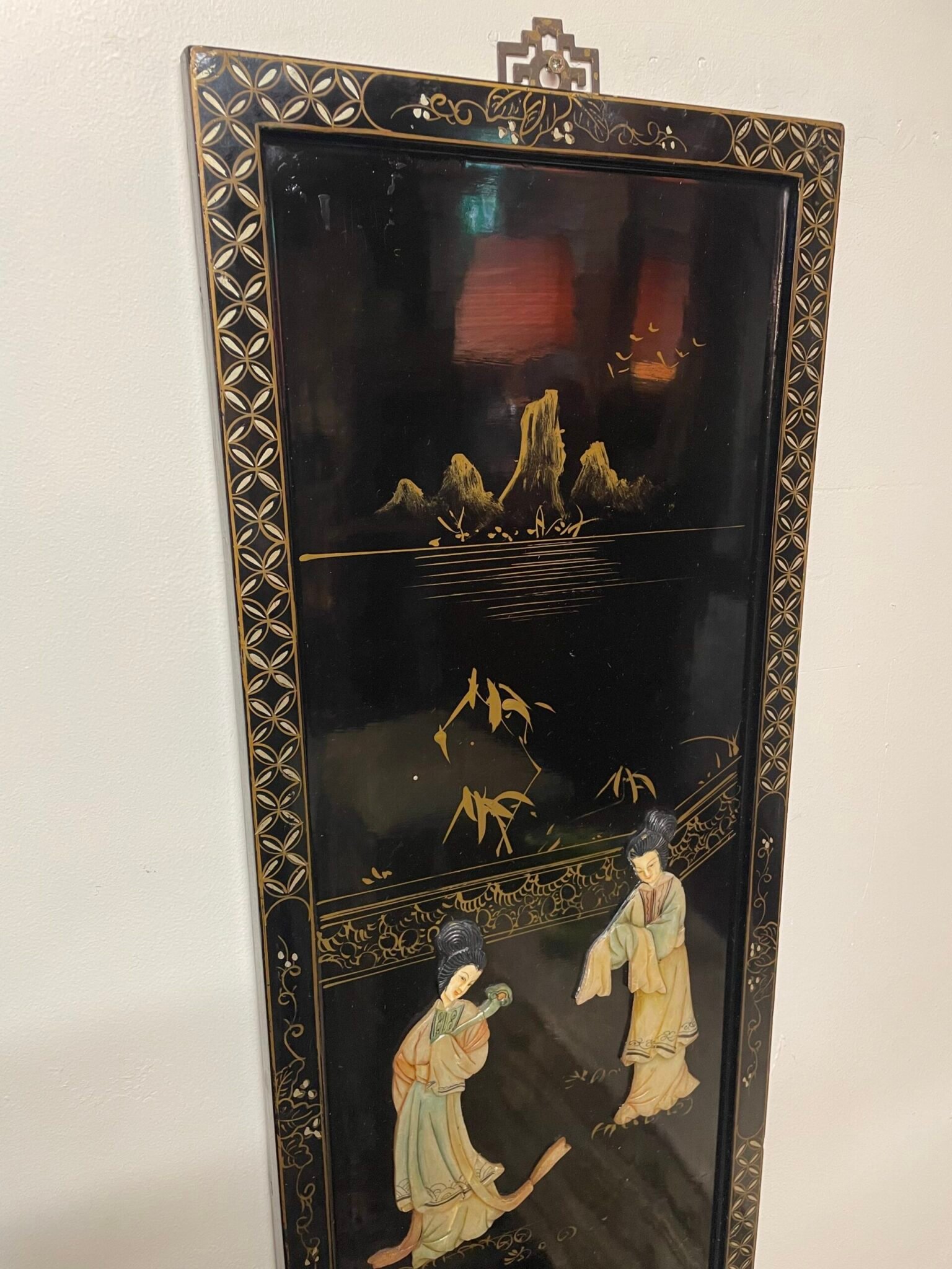 Pair of Chinese Lacquered Wood Panels. - Image 2