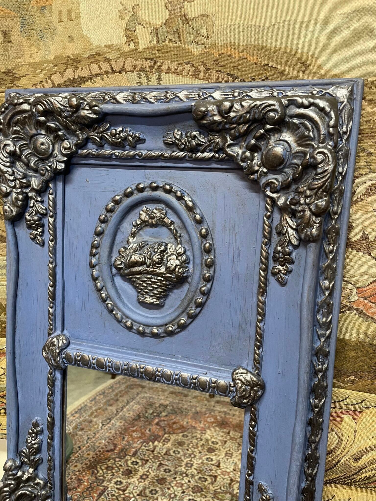 Fabulous Pair of Blue & Silver Gilt Mirrors. - Image 2