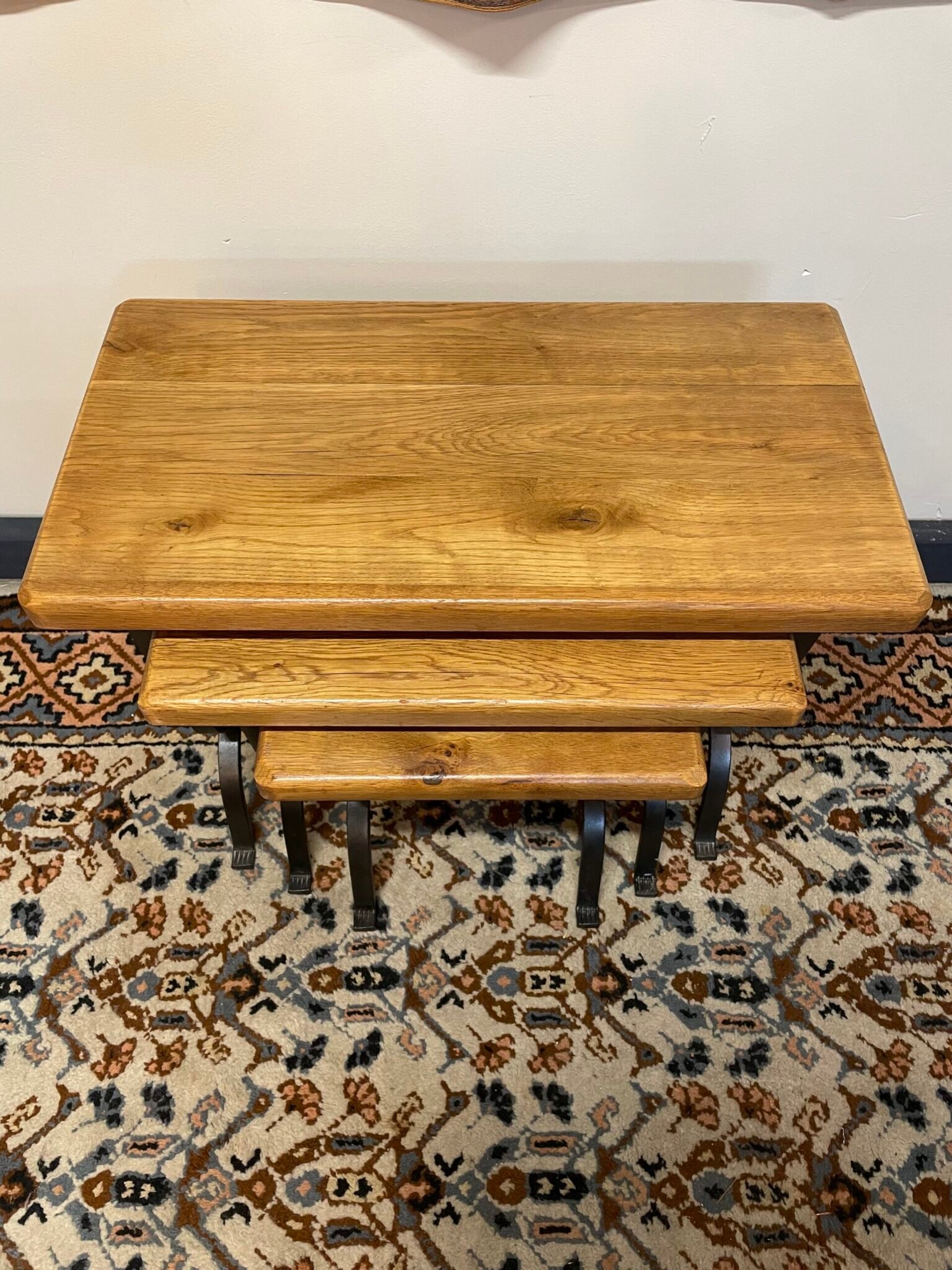 Wrought Iron and Oak Top Nest of Tables . - Image 4
