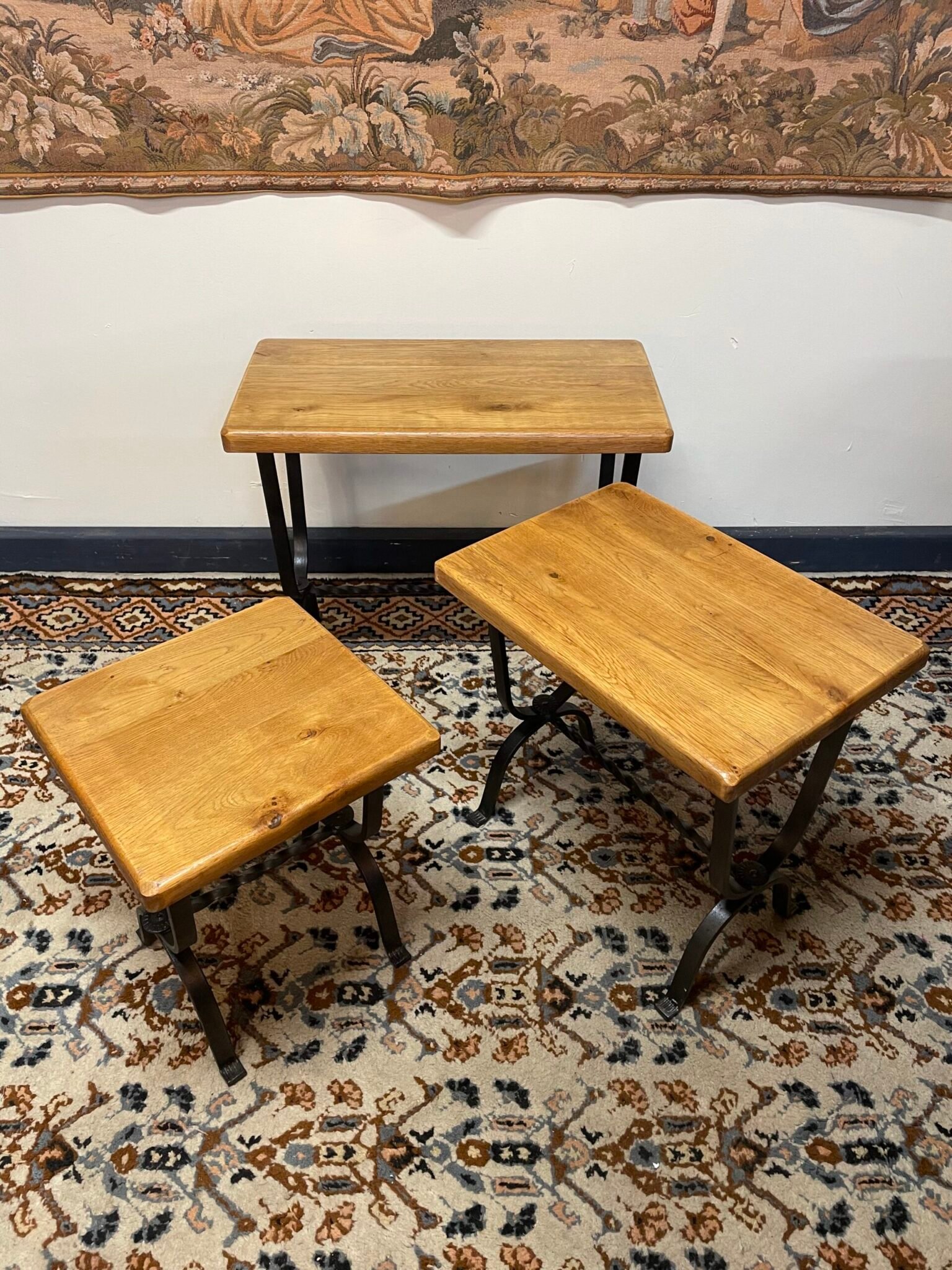 Wrought Iron and Oak Top Nest of Tables . - Image 2