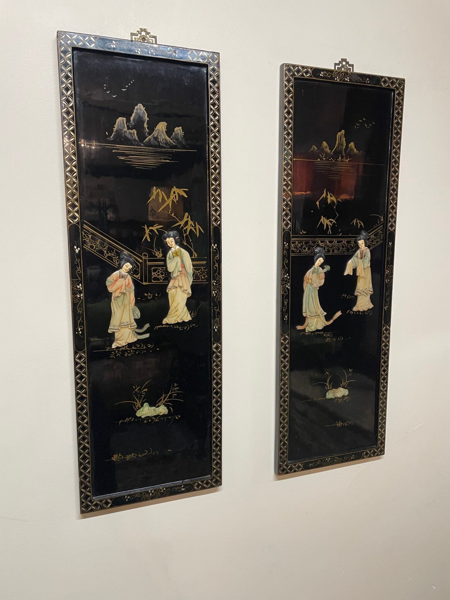 Pair of Chinese Lacquered Wood Panels. - Image 4