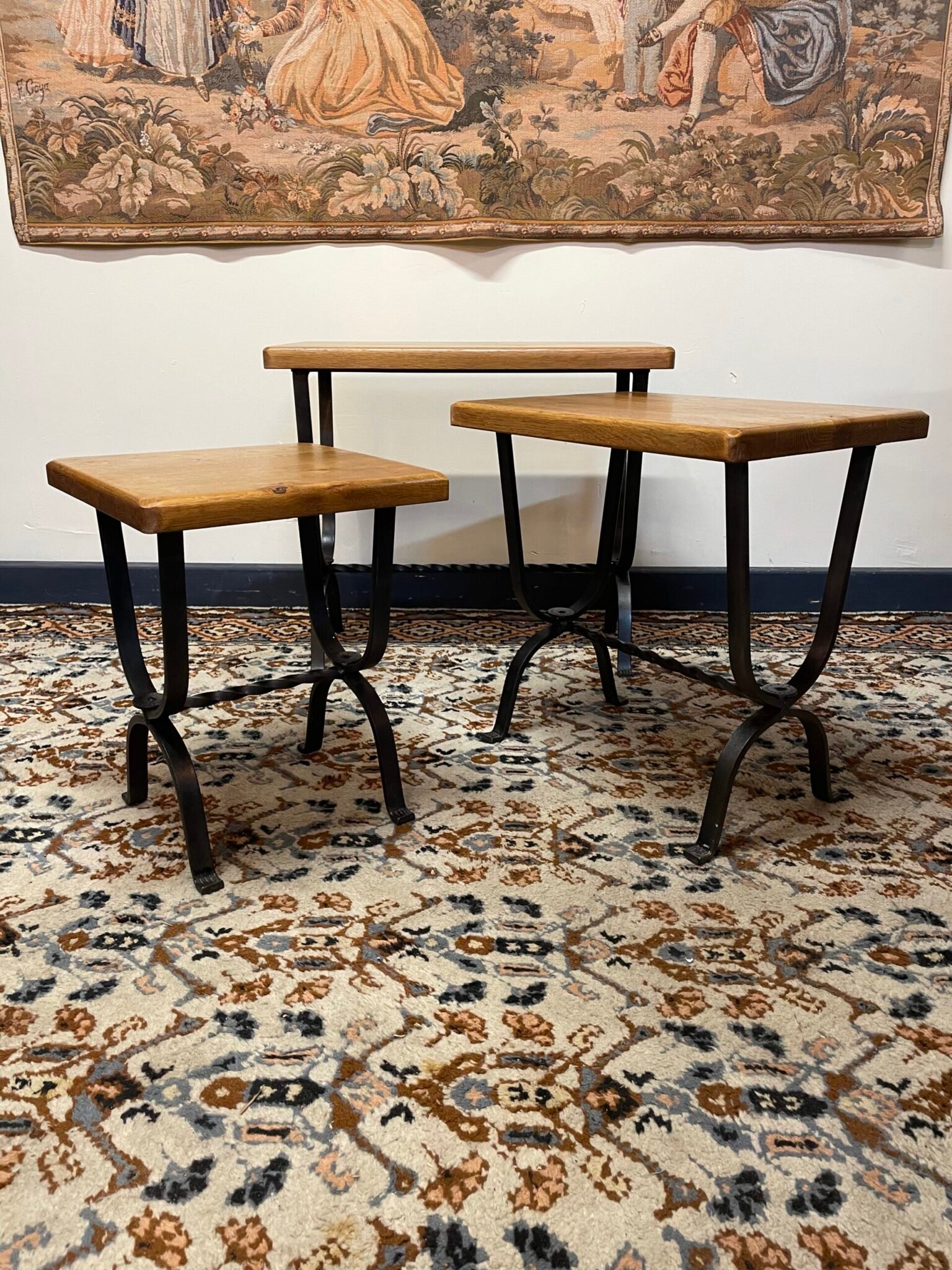 Wrought Iron and Oak Top Nest of Tables . - Image 3