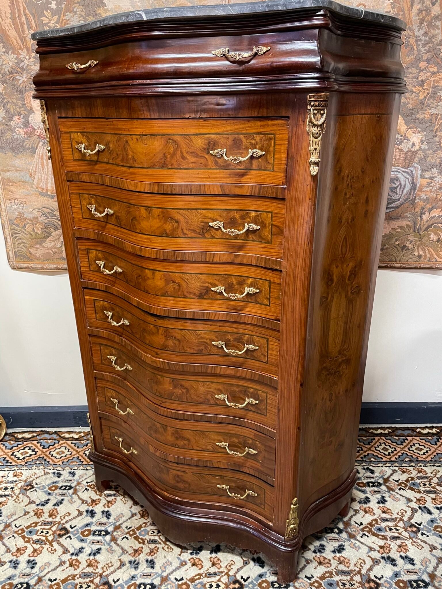 Elegant Large Vintage Tallboy with Marble Top - Image 5