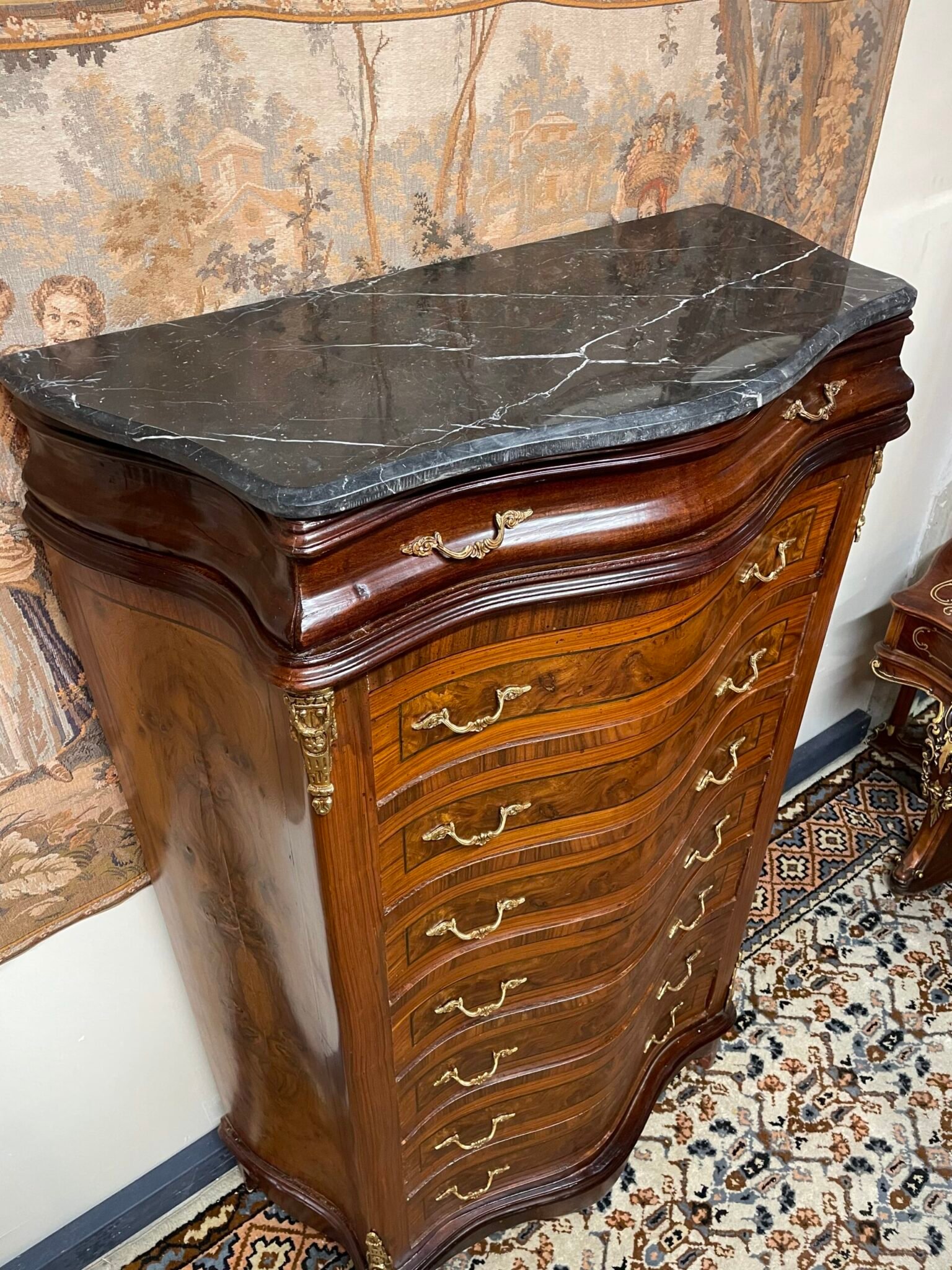 Elegant Large Vintage Tallboy with Marble Top - Image 2