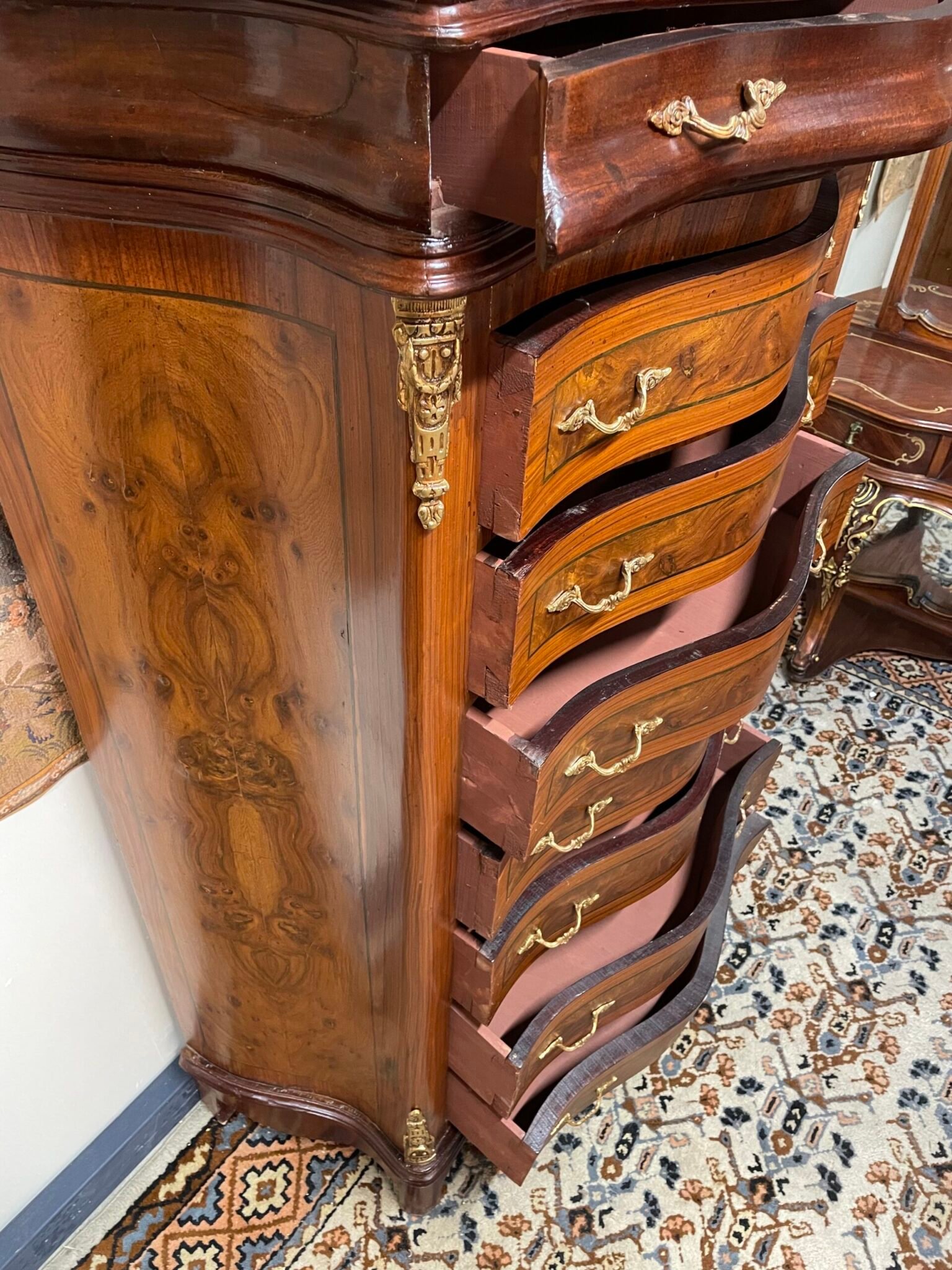Elegant Large Vintage Tallboy with Marble Top - Image 4