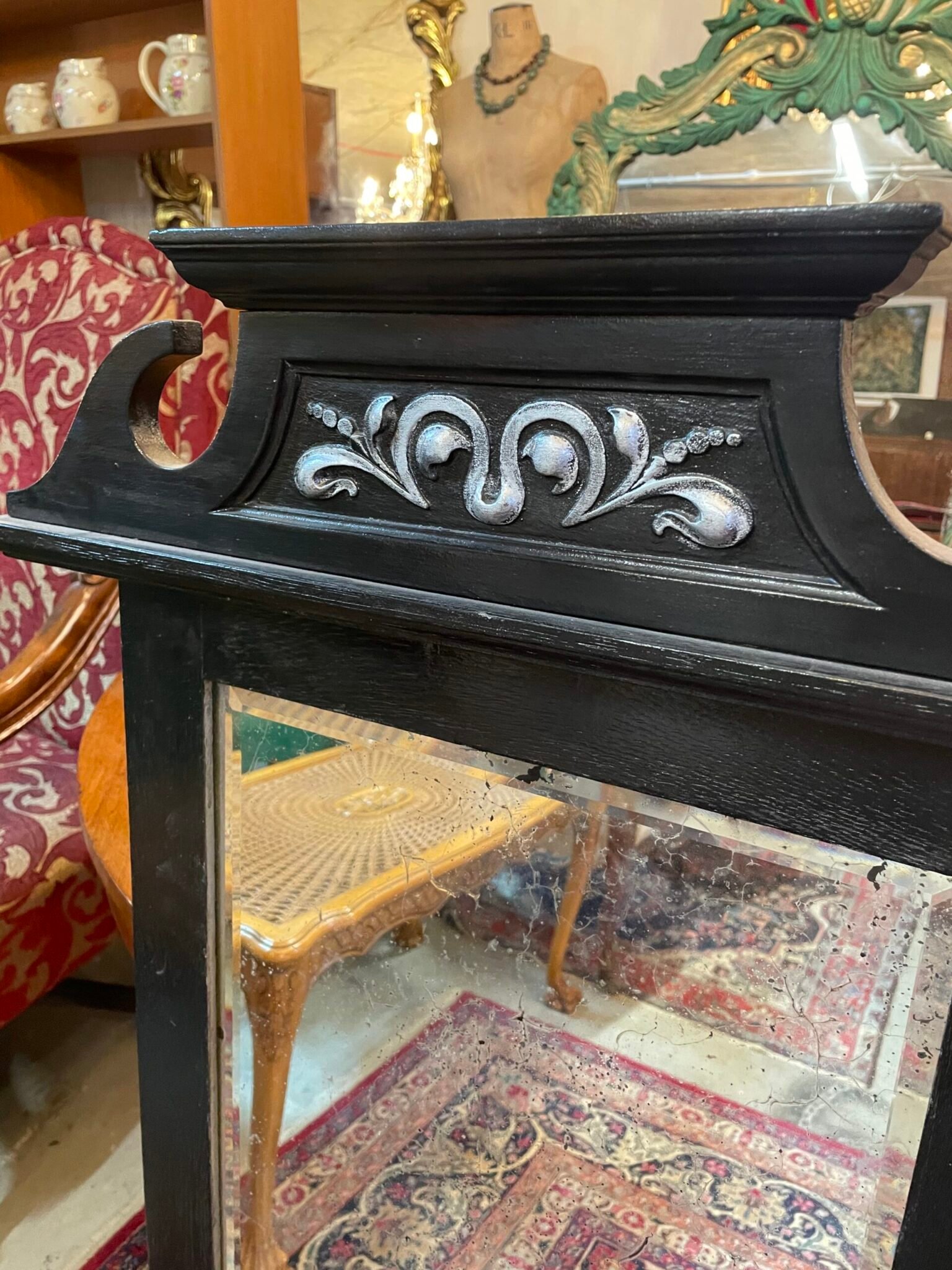 Empire Design Ebonised Vintage Pillar Mirror - Image 2