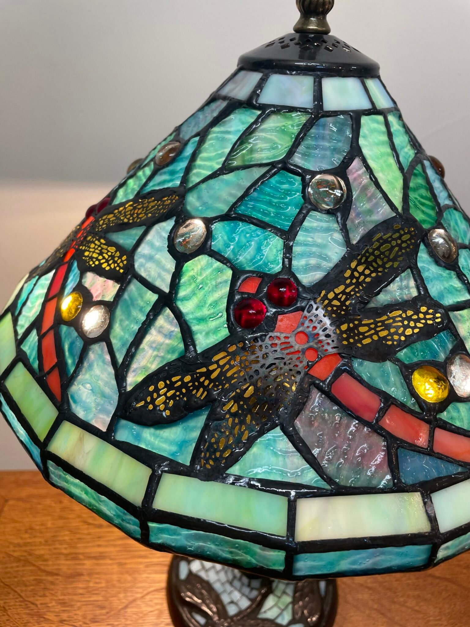 Tiffany Style Blue Mosaic Lamp with Dragonfly Motif - Image 3