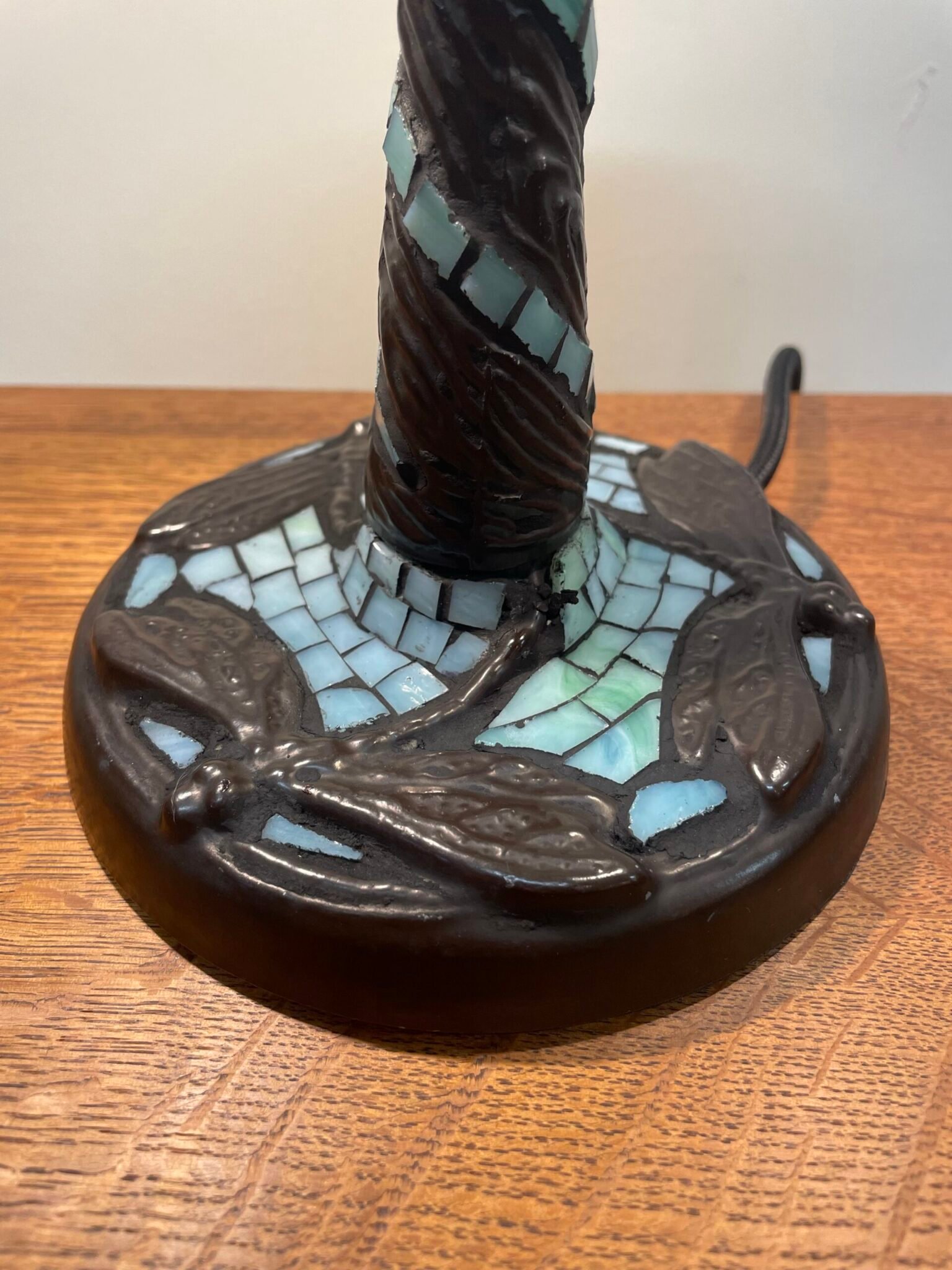 Tiffany Style Blue Mosaic Lamp with Dragonfly Motif - Image 4