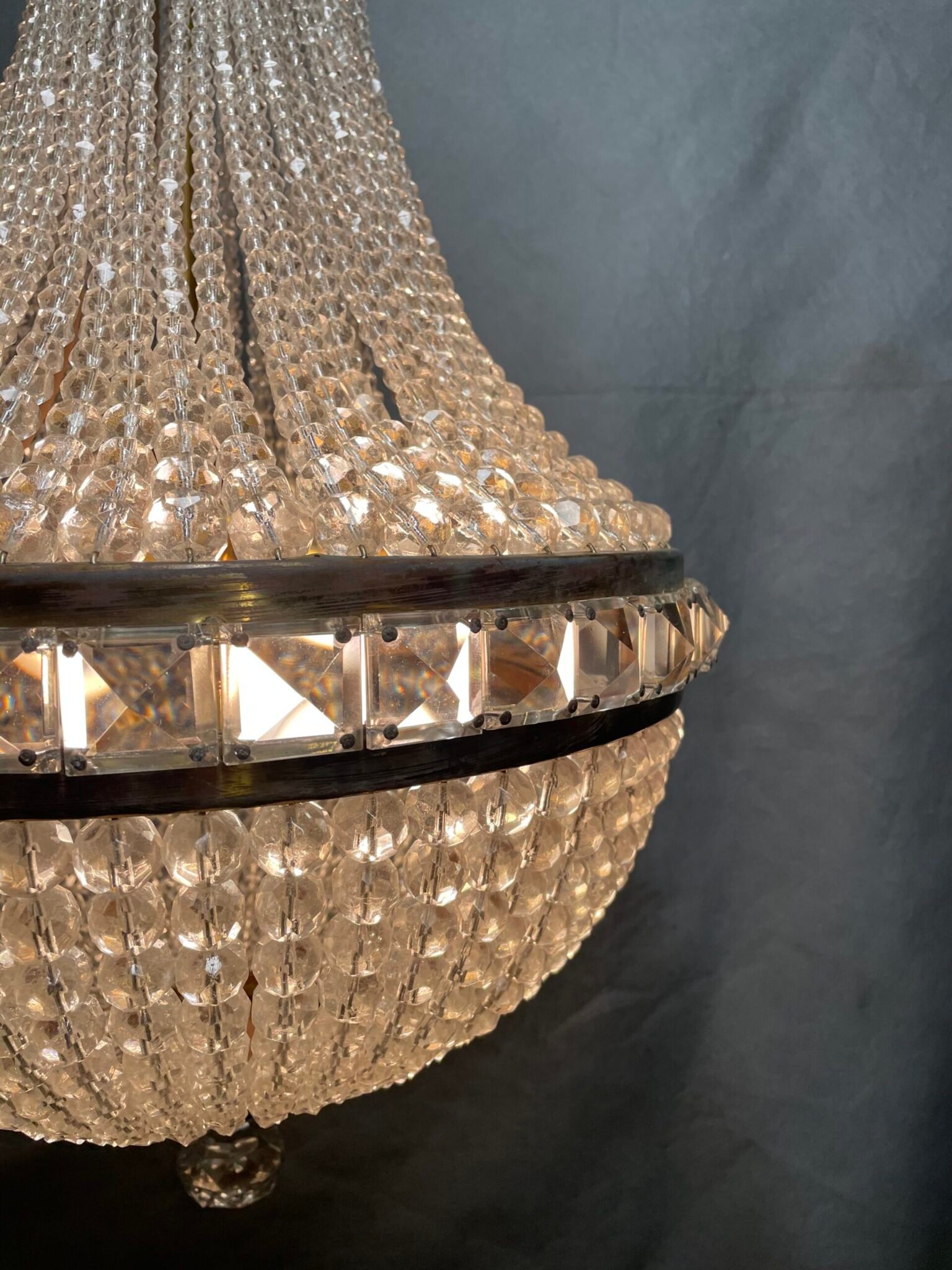 1950s Czechoslovakian Crystal Beaded Basket Chandelier - Image 3