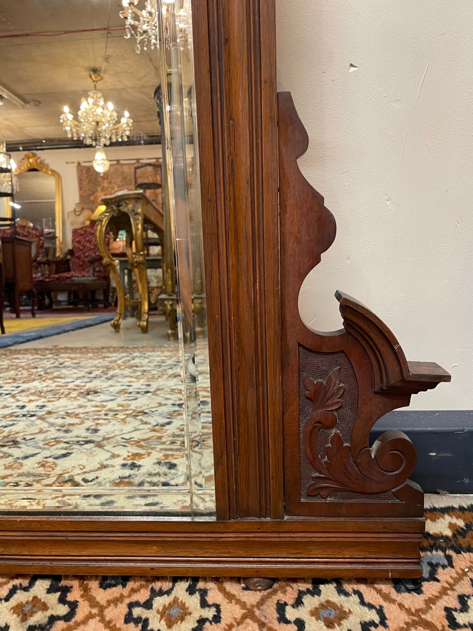 Antique Victorian Walnut Overmantle Mirror - Image 5