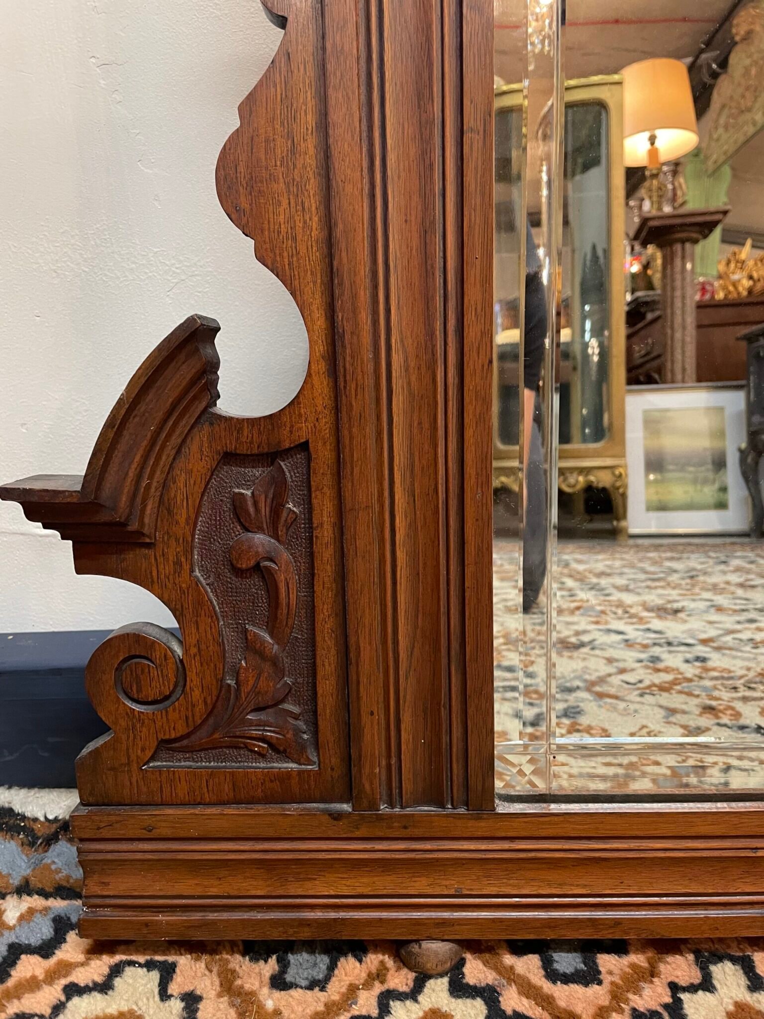 Antique Victorian Walnut Overmantle Mirror - Image 2