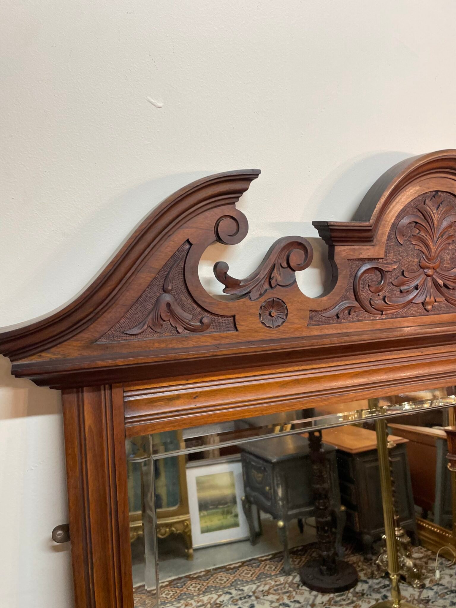 Antique Victorian Walnut Overmantle Mirror - Image 3