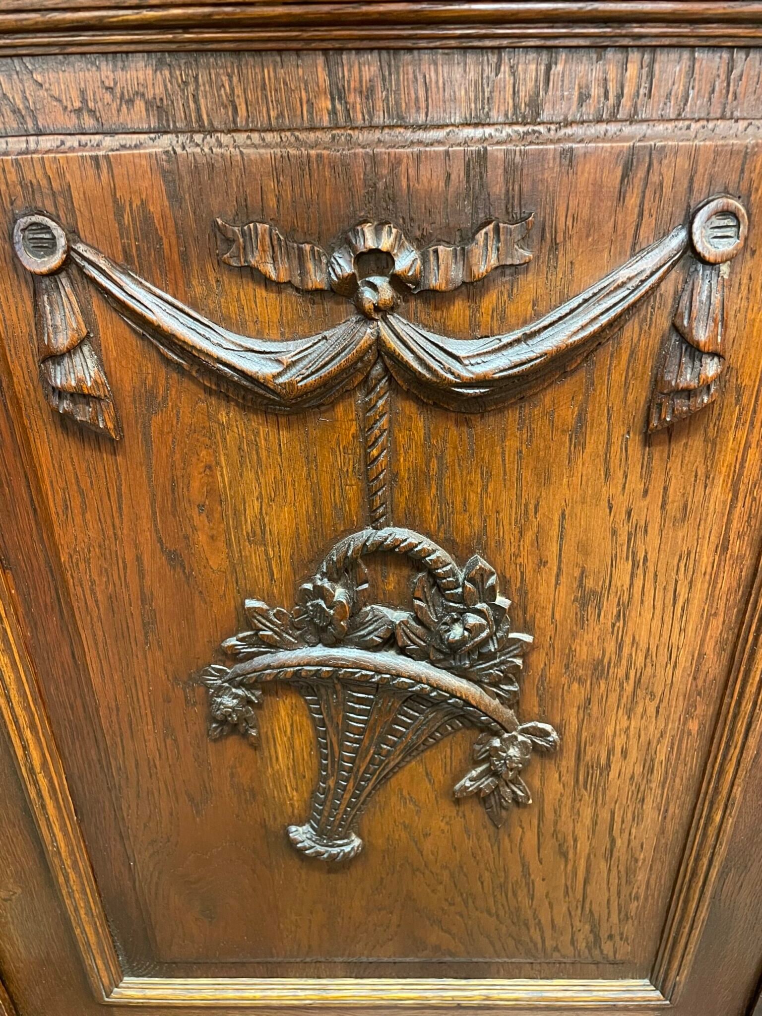 Antique French Henri II Style Oak Carved Buffet with Swags & Cornucopia Detail - Image 6