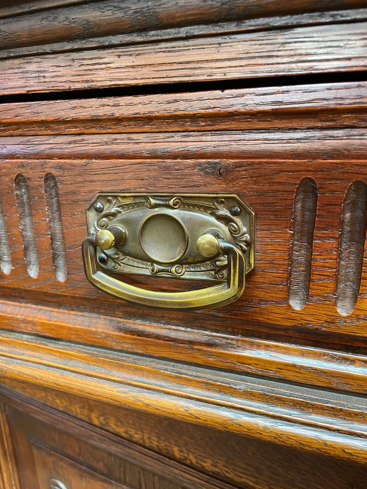 Antique French Henri II Style Oak Carved Buffet with Swags & Cornucopia Detail - Image 7