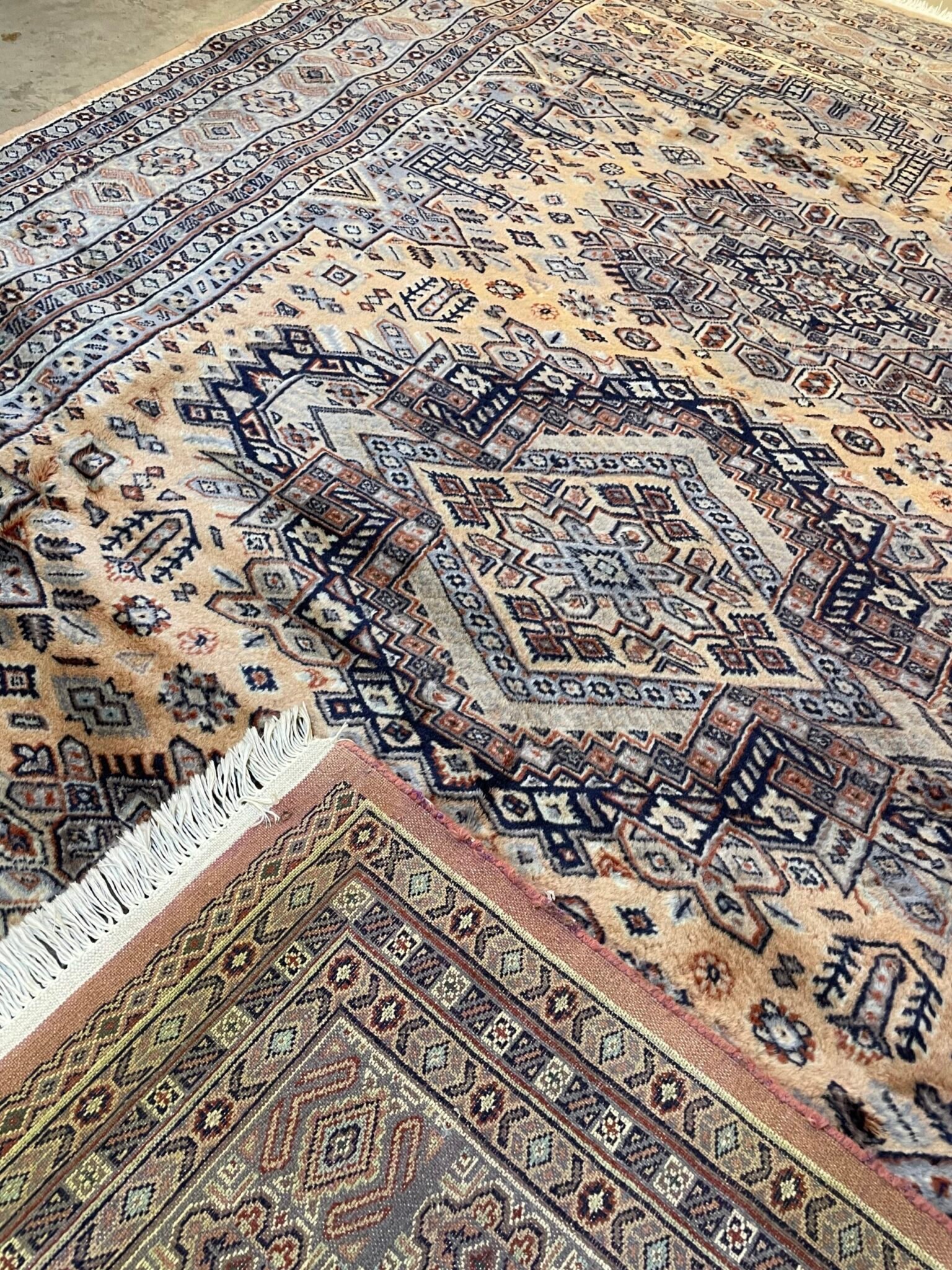Hand Knotted Wool & Silk Iranian Rug Signed - Image 4