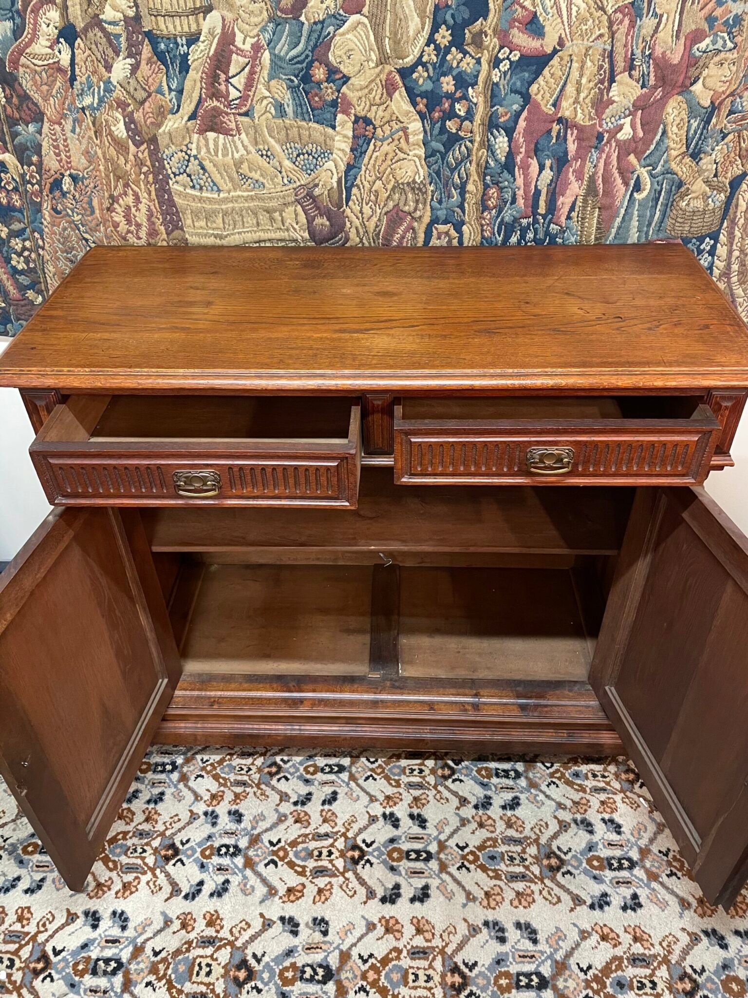 Antique French Henri II Style Oak Carved Buffet with Swags & Cornucopia Detail - Image 4