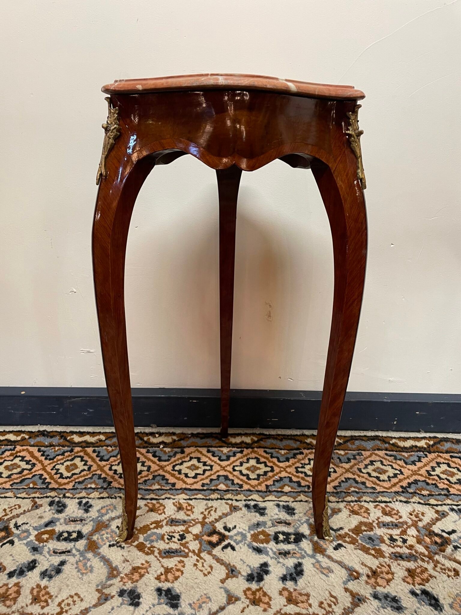 Pair of Marquetry & Brass Occasional Tables with Marble Tops. - Image 4