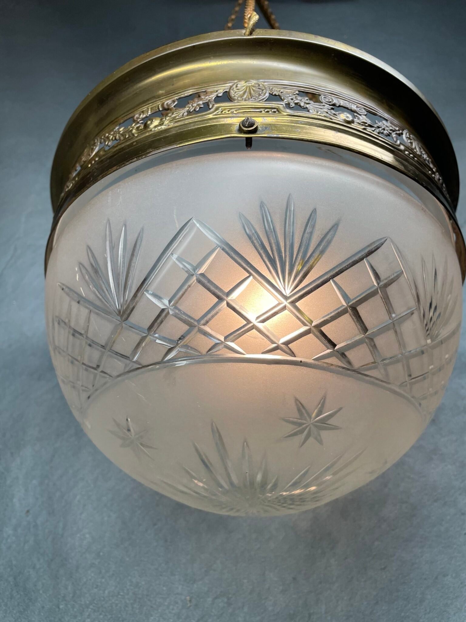 Art Nouveau Brass & Cut Glass Pendant Light - Image 6