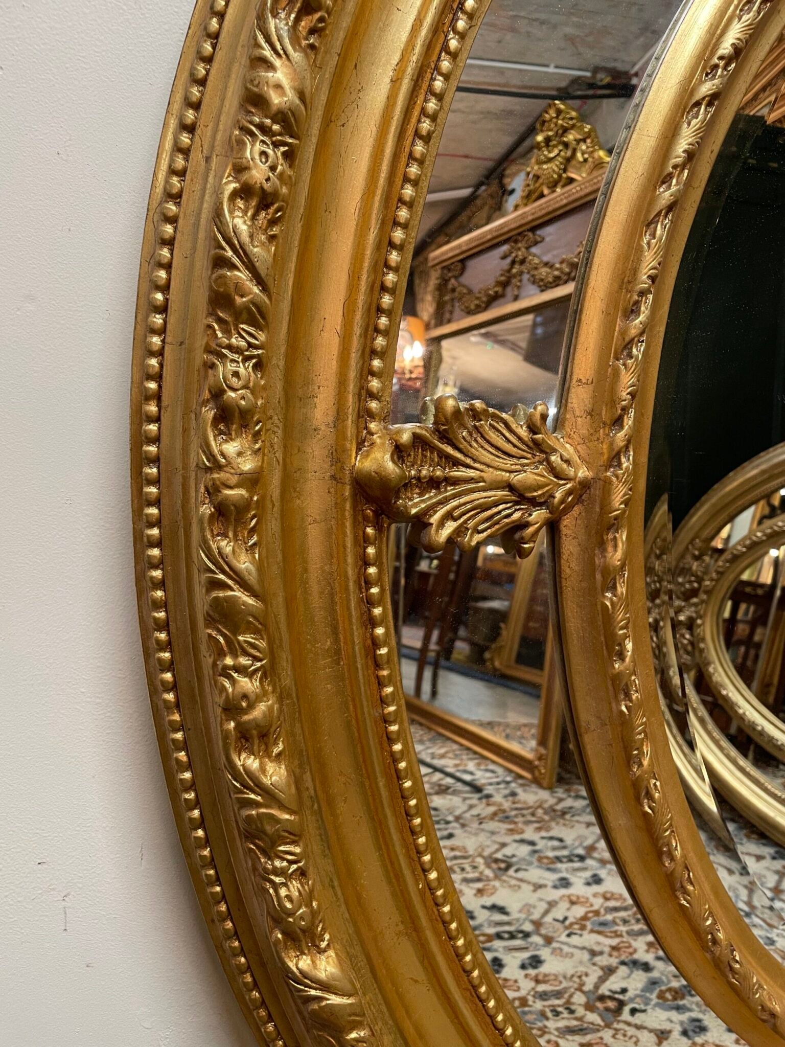 Large Ornate Gilt Wood Oval Mirror. A Statement Piece. - Image 4