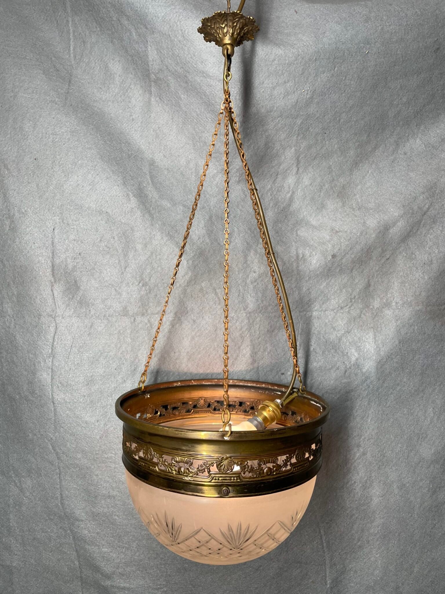 Art Nouveau Brass & Cut Glass Pendant Light - Image 2