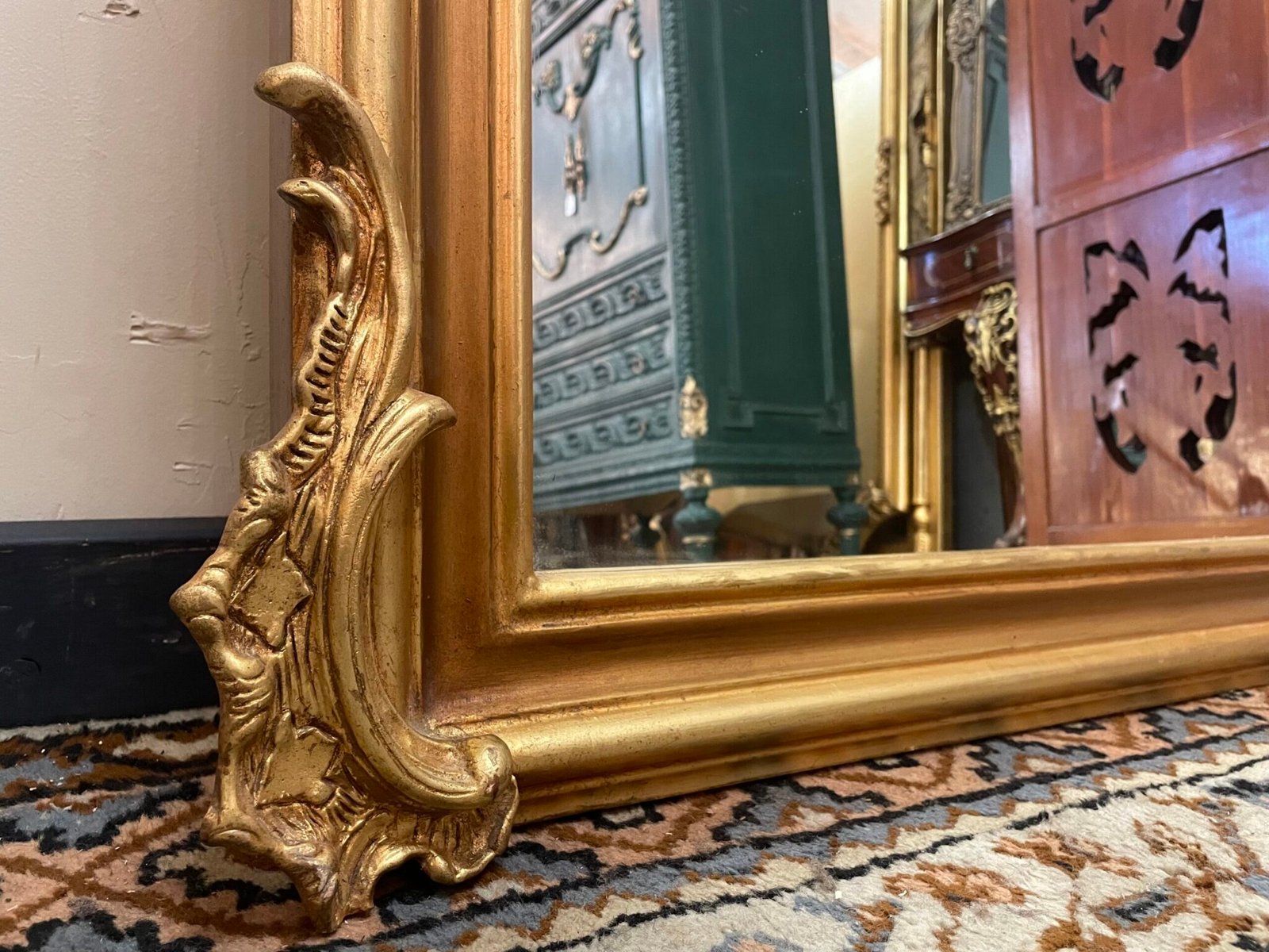 Grand French Style Gilt Mirror with Cherub & Plaques - Image 4