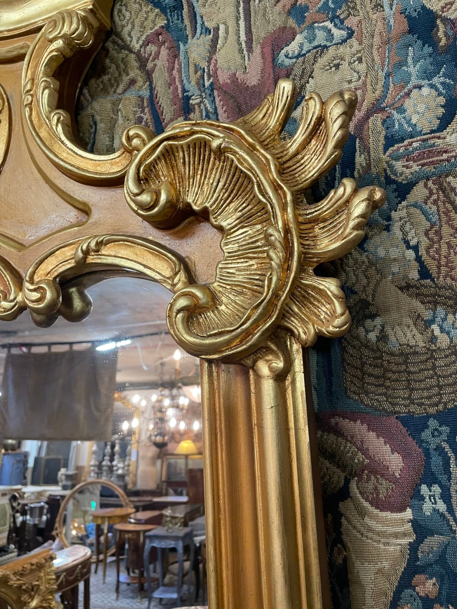 Grand French Style Gilt Mirror with Cherub & Plaques - Image 6