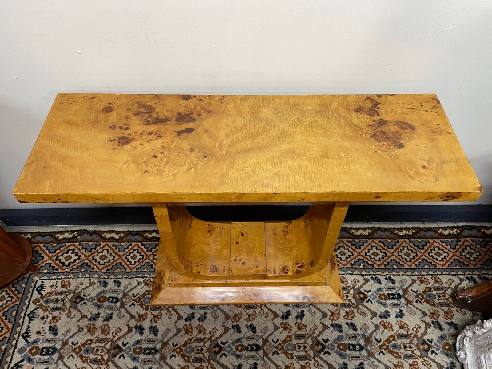 Art Deco Style Walnut Burl Console Table - Image 2
