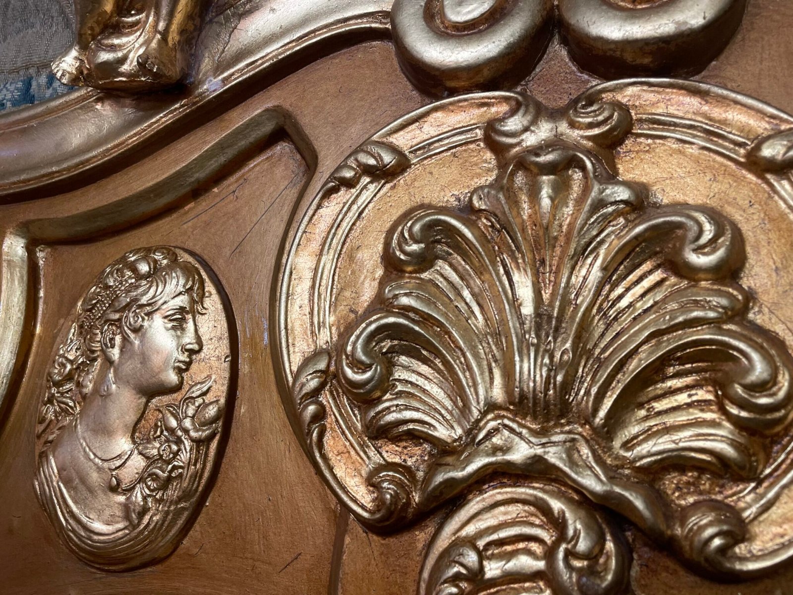 Grand French Style Gilt Mirror with Cherub & Plaques - Image 5