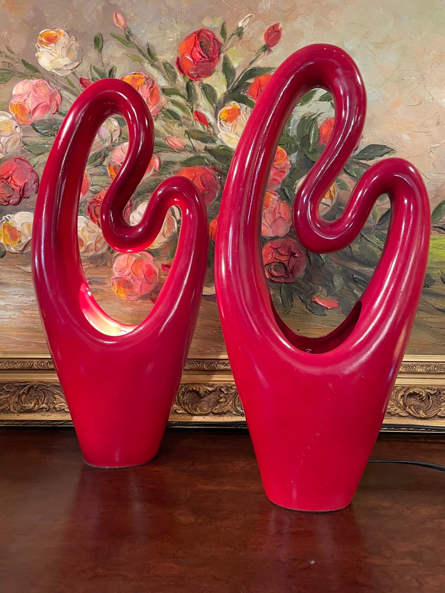 Pair of Red Glazed Abstract Table Lamps - Image 3