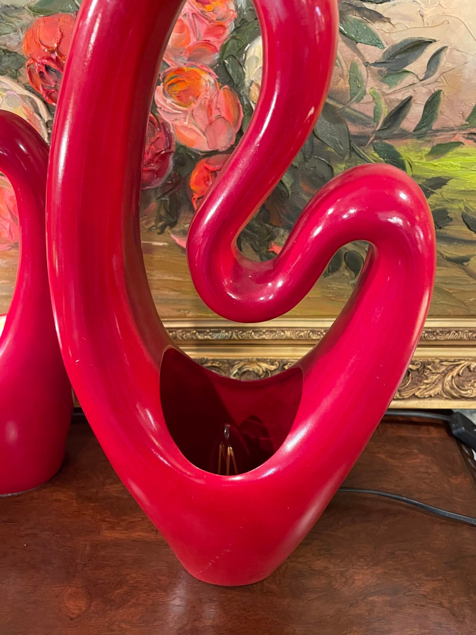 Pair of Red Glazed Abstract Table Lamps - Image 2