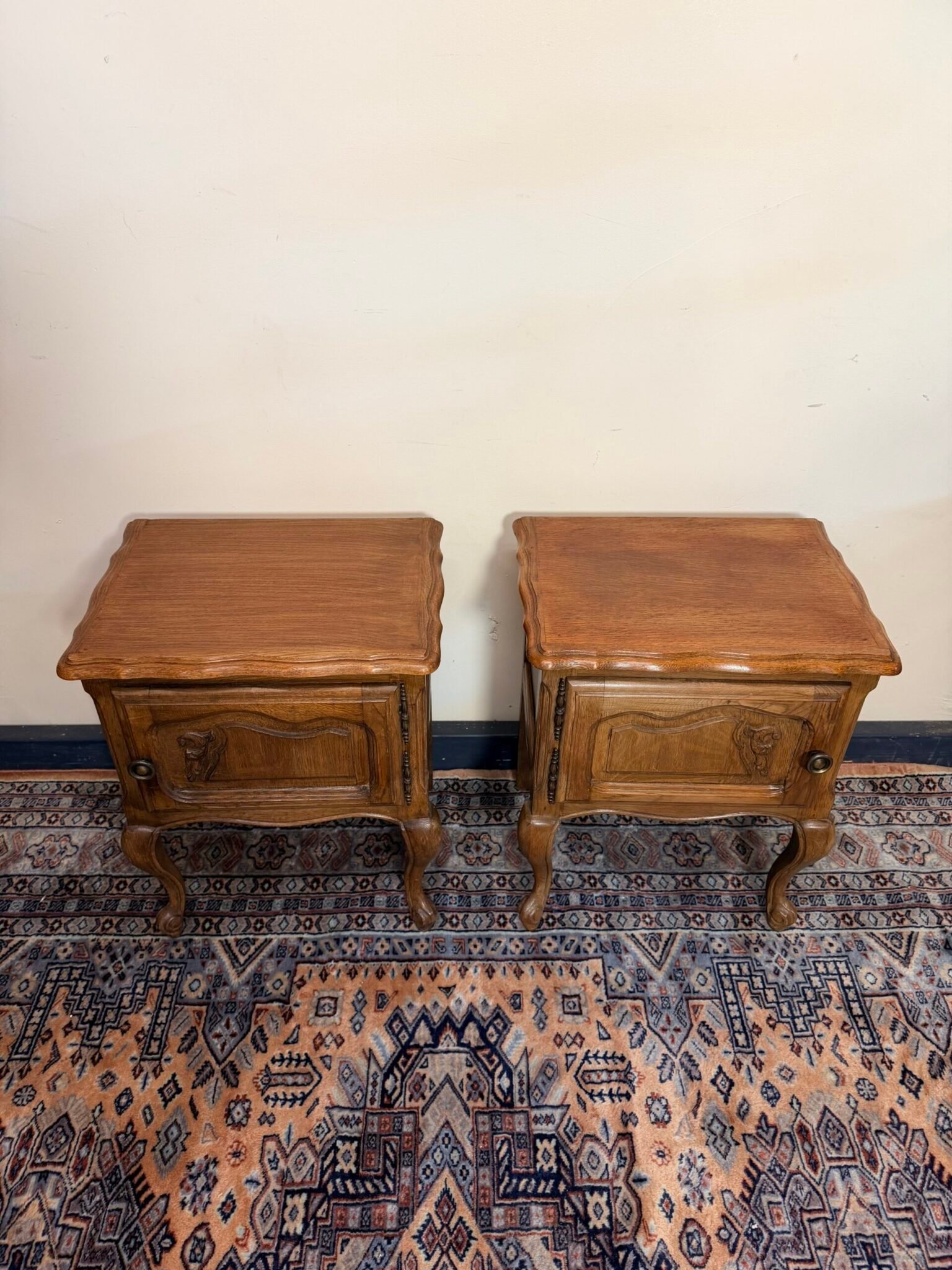 Pair of Louis XVI Style Carved Oak Nightstands - Image 2