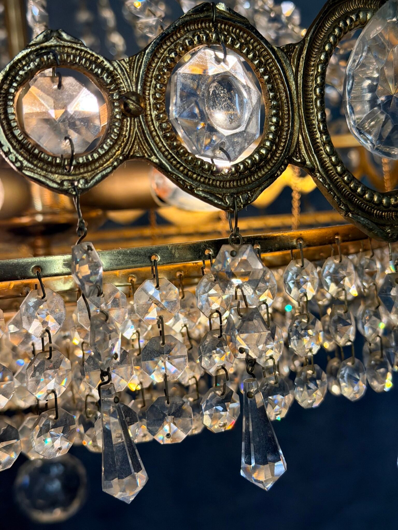 French 1960s Cascading Brass and Crystal Chandelier - Image 3