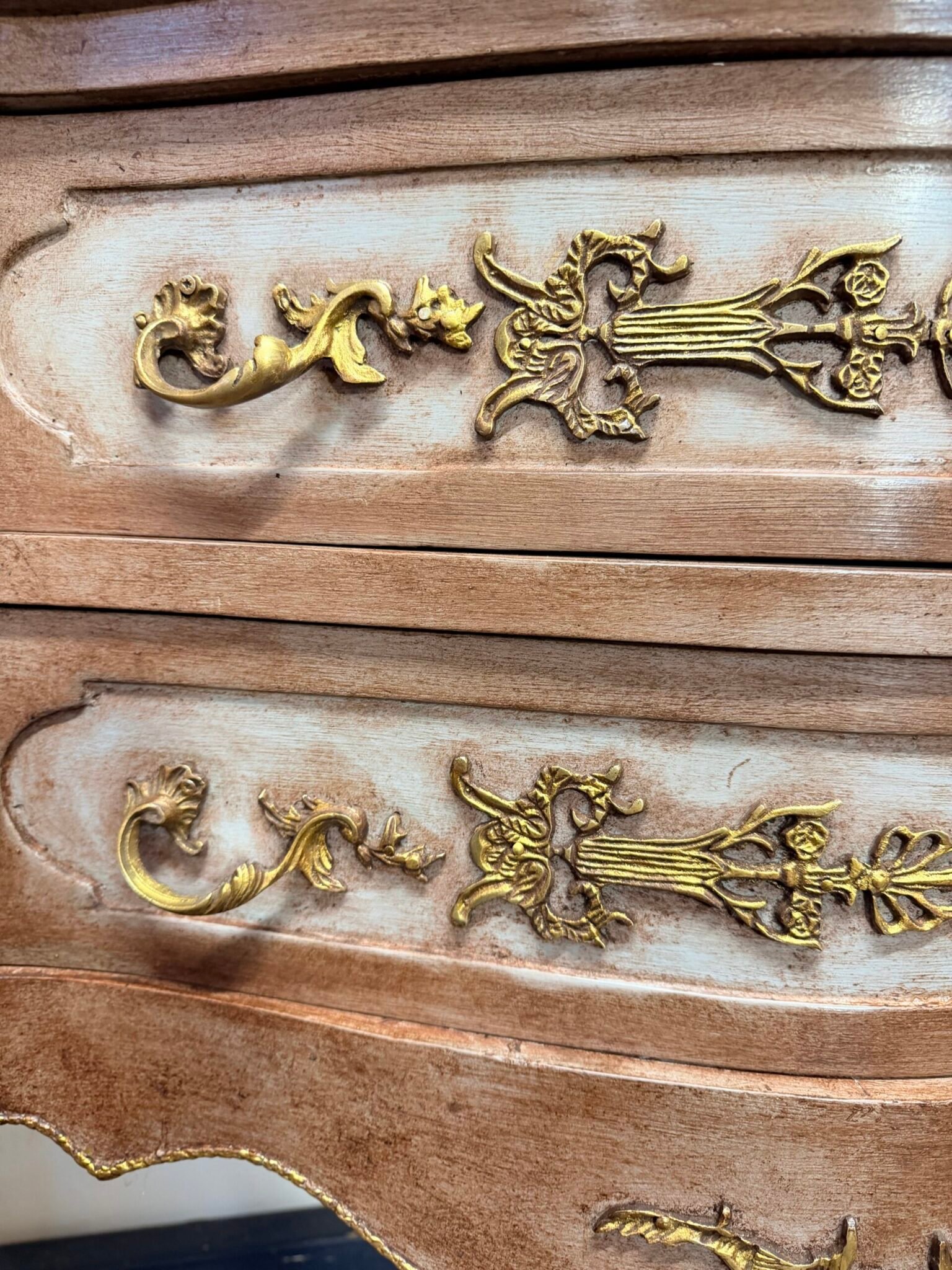 Unique Painted French Bombe Chest with Marble Top - Image 2