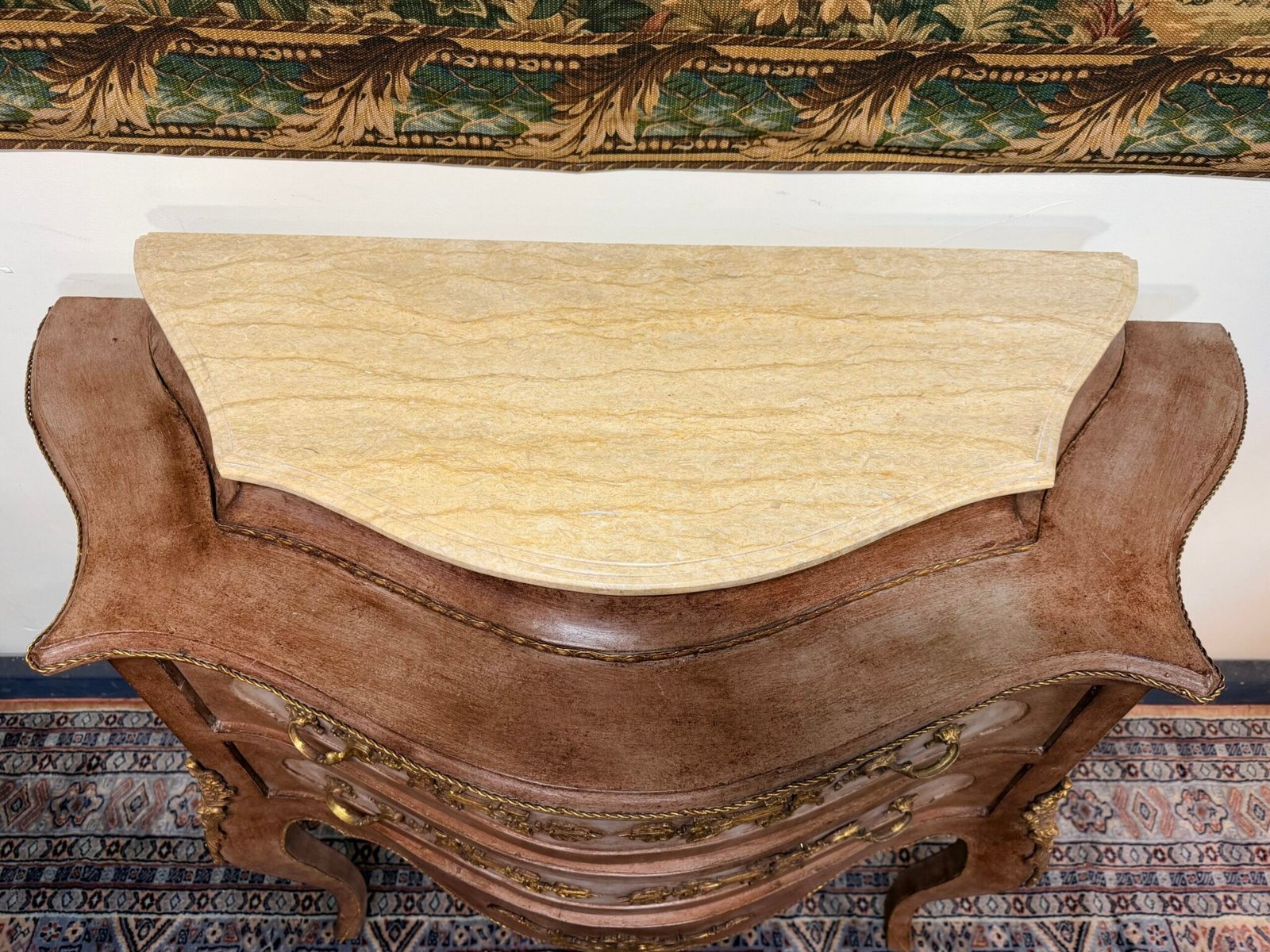 Unique Painted French Bombe Chest with Marble Top - Image 8