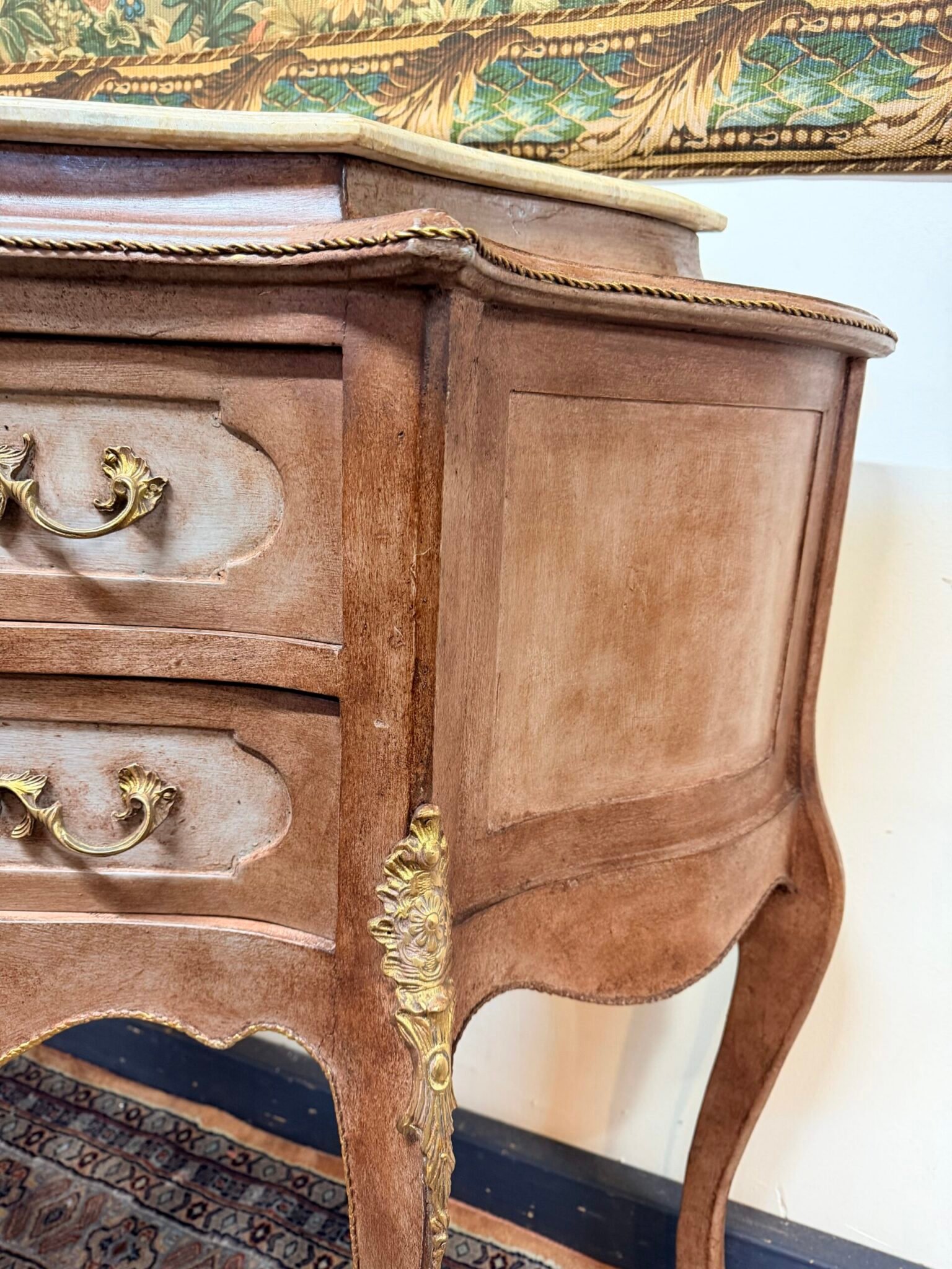 Unique Painted French Bombe Chest with Marble Top - Image 10