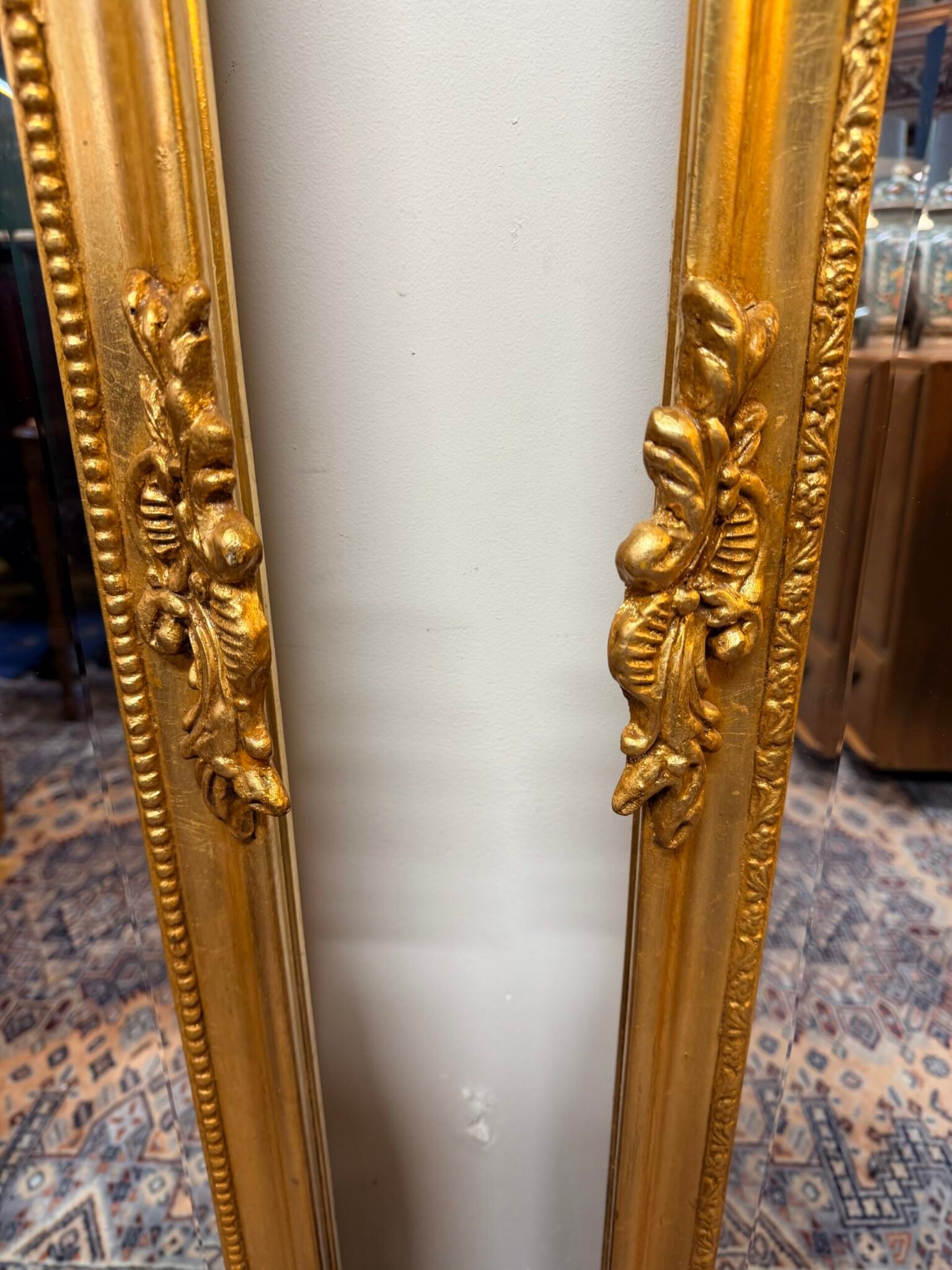 French Giltwood & Plaster Louis XVI Style Figural Beveled Mirror - Image 4