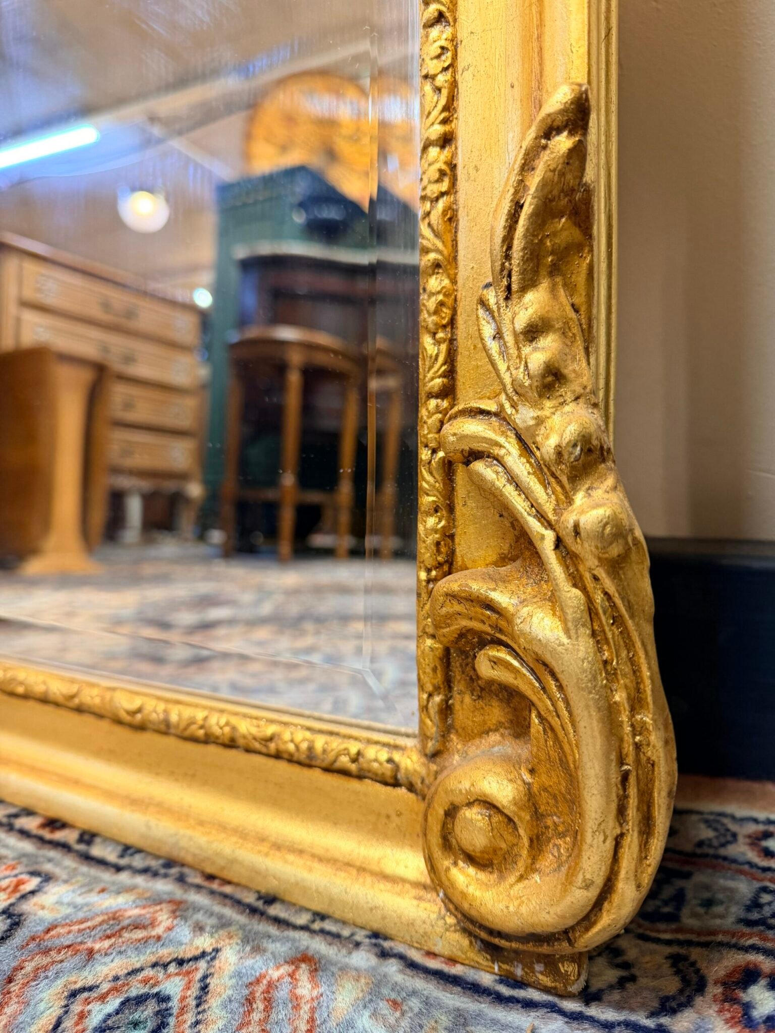 French Giltwood & Plaster Louis XVI Style Figural Beveled Mirror - Image 2