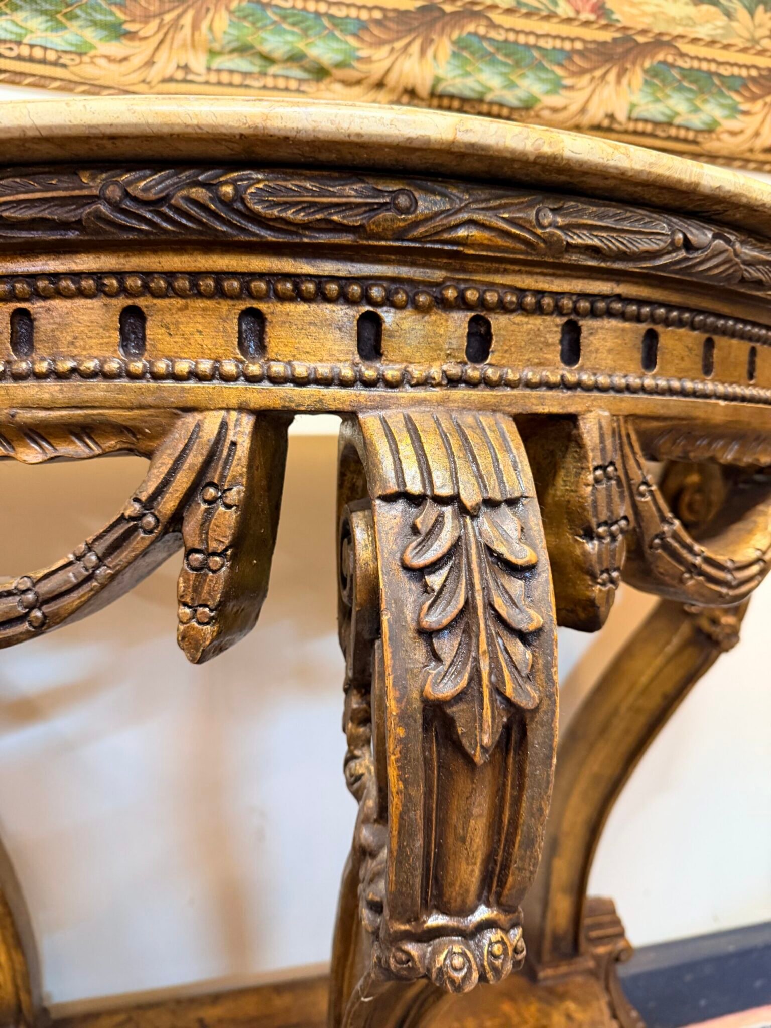 20th Century Giltwood Demilune Console Table with Shaped Marble Top - Image 2