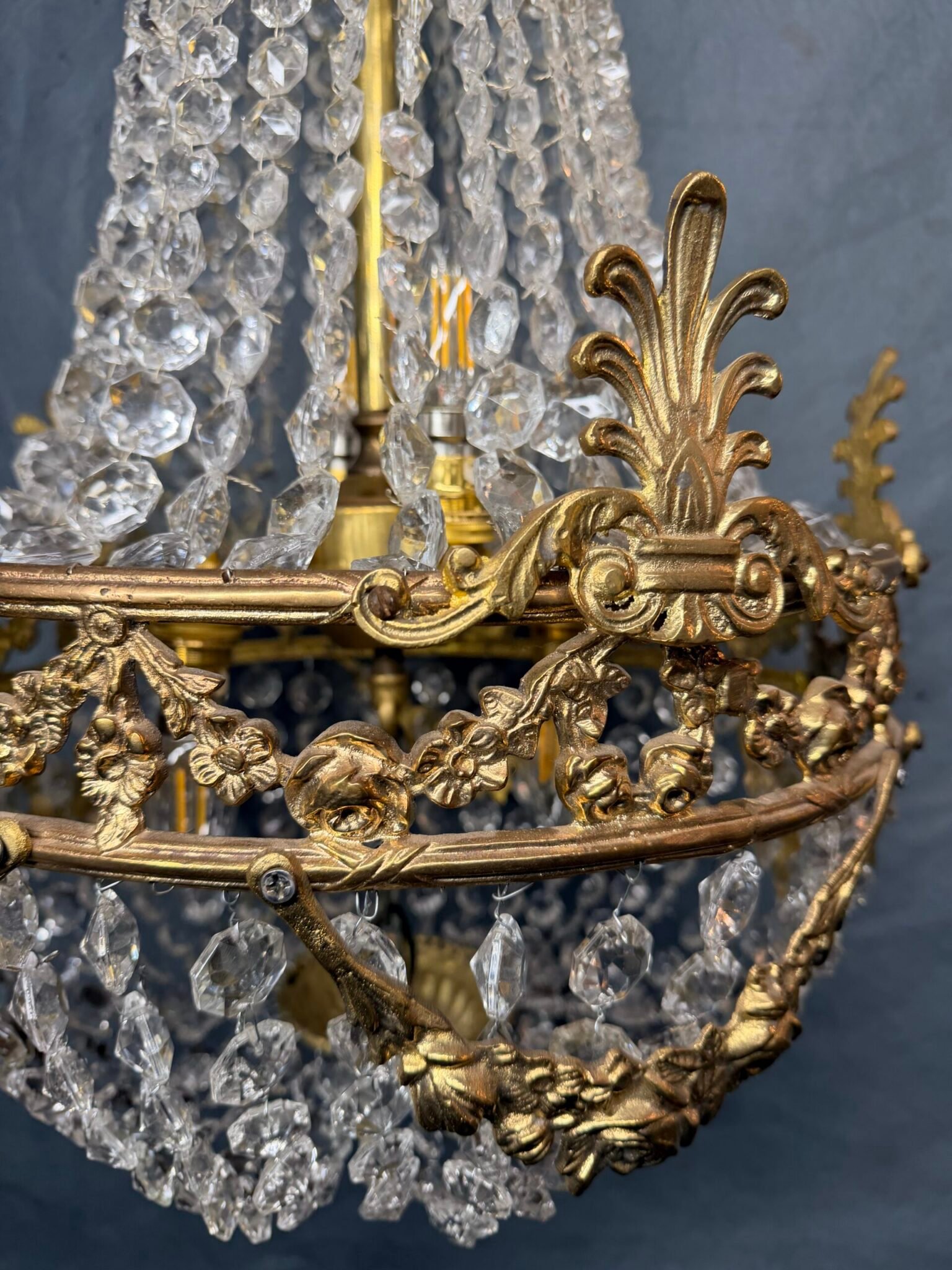 20th Century Brass French Empire Style Chandelier - Image 4